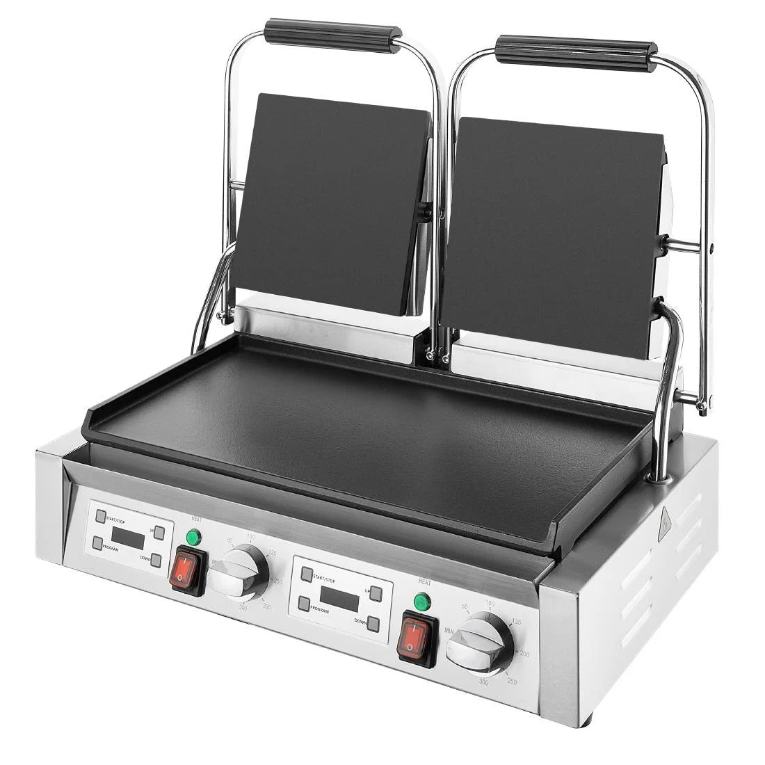 Apuro Double Contact Grill with Timer - Non-Stick Flat Plates for Paninis, Sandwiches & Burgers - Perfect for Home Kitchen & Restaurant Use