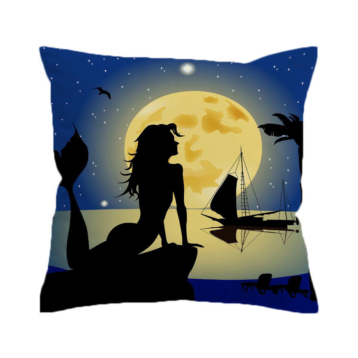 Moonlight Mermaid Pillow Cover - Decorative Bohemian Throw Pillow Case for Bedroom, Living Room, Sofa | 18x18 Inches | Soft Polyester Fabric | Perfect for Home Decor, Gift Giving and Coastal Themed Spaces