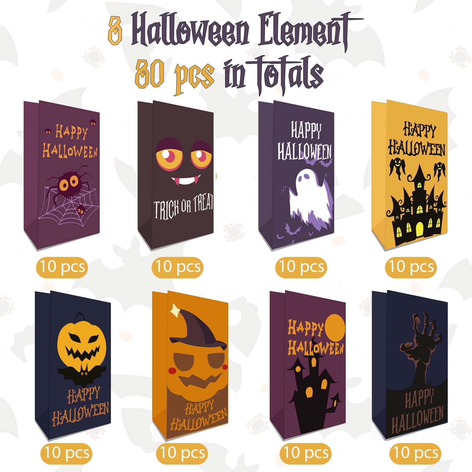 80-Pack Hommay Halloween Treat Bags - Bulk Paper Candy Bags for Trick or Treat, Party Favors & Classroom Treats | Small Halloween Goodie Bags for Kids, School Events & Holiday Celebrations