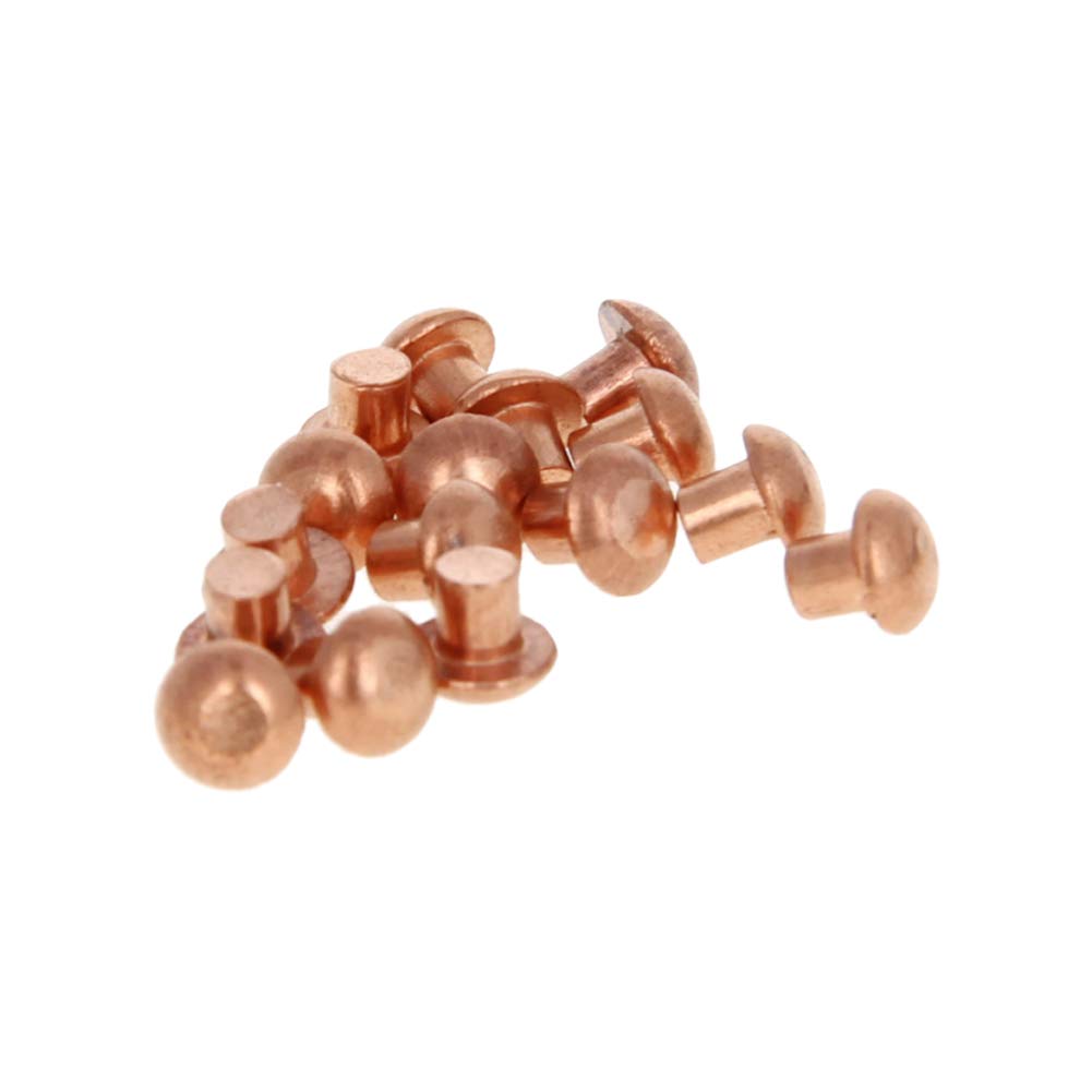 200Pcs Solid Copper Rivets Kit - 0.12in Dia x 0.12in Length Round Head M3 Fasteners for Electrical & DIY Projects - Durable Copper Finish for Jewelry Making, Leather Craft & Metal Fabrication