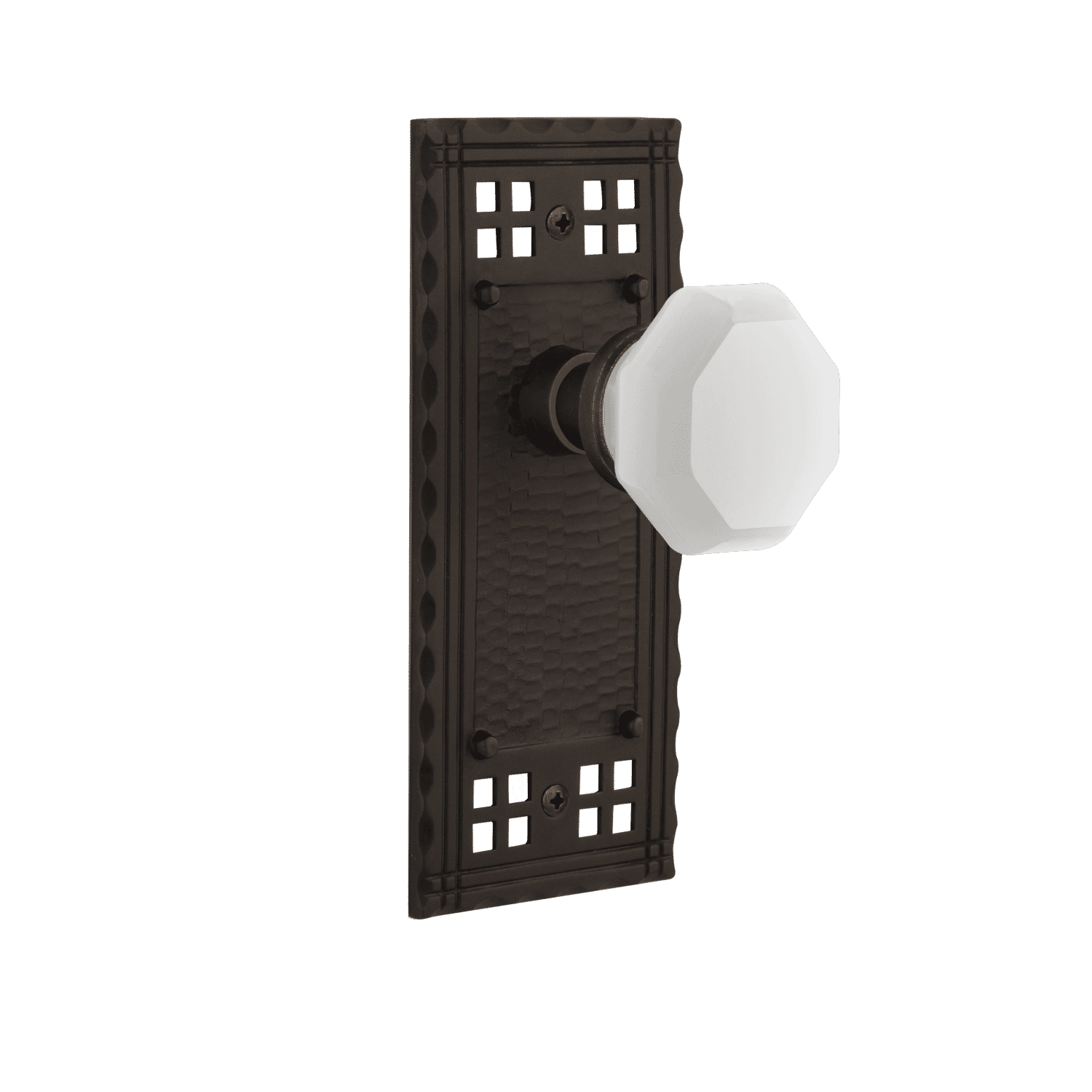 Craftsman Long Plate with White Waldorf Knob in Oil Rubbed Bronze - Vintage Style Cabinet Hardware for Kitchen & Bathroom Renovation