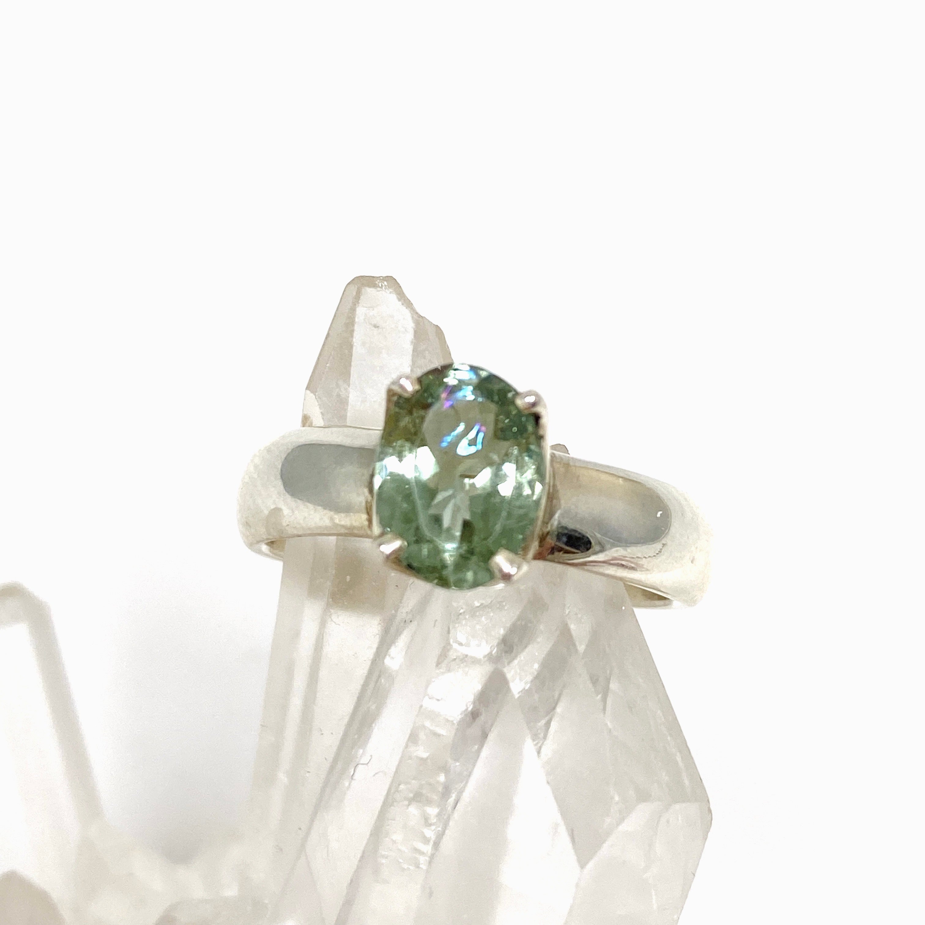 Green Tourmaline Oval Faceted Ring Size 7 - Natural Gemstone Jewelry for Women, Dainty Engagement or Promise Ring - Perfect for Weddings, Anniversaries & Special Occasions