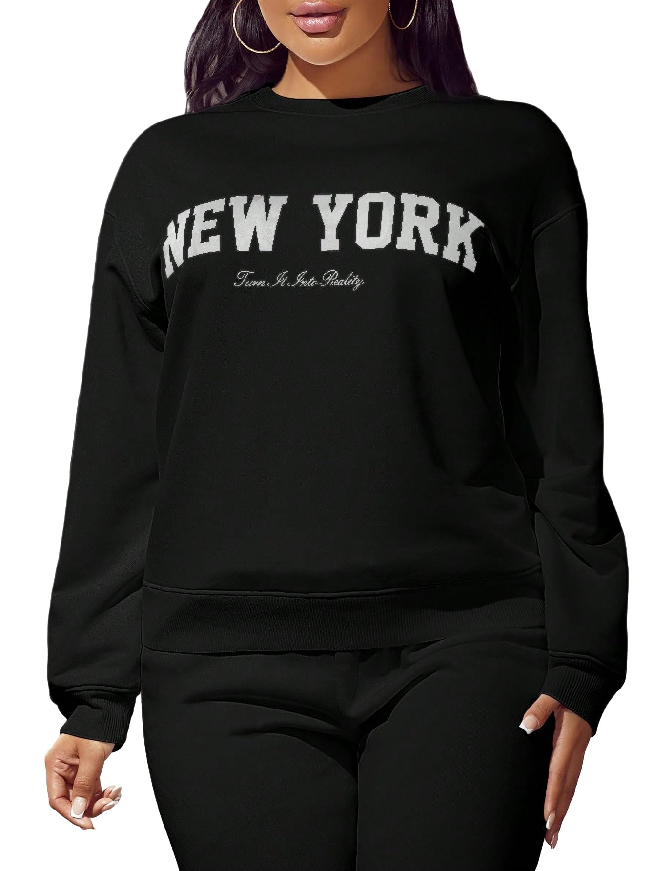 Floerns Women's Letter Graphic Print Long Sleeve Sweatshirt Pullover Top | Casual Loungewear for Fall & Winter | Cozy Outfit for Work, Travel & Everyday Wear