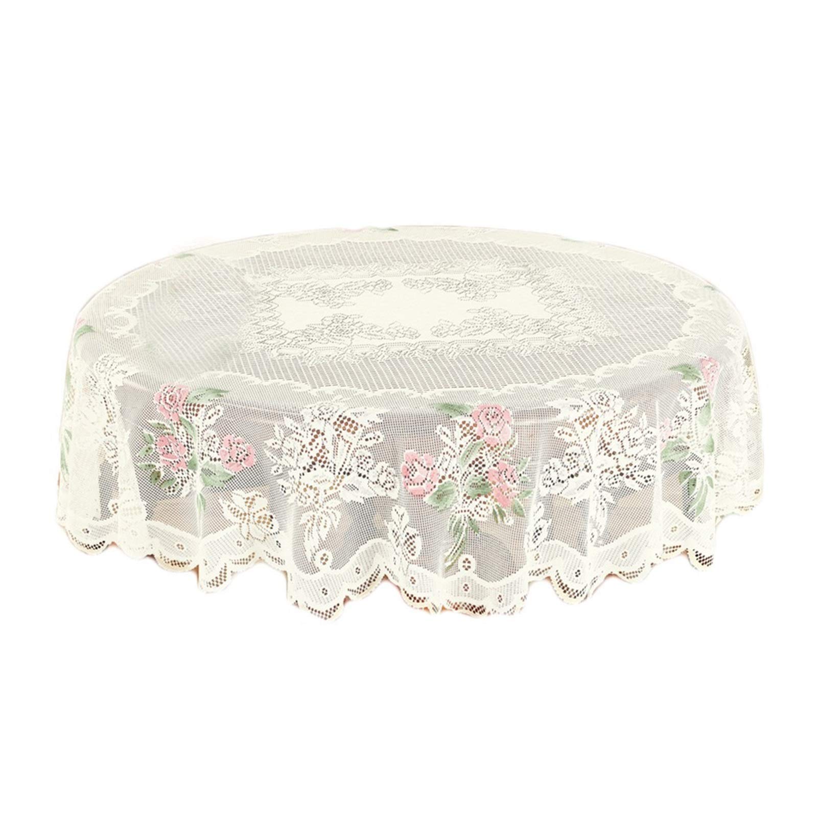 Elegant White Lace Round Tablecloth with Floral Rose Design - Perfect for Dining Tables, Tea Parties, and Wedding Decorations