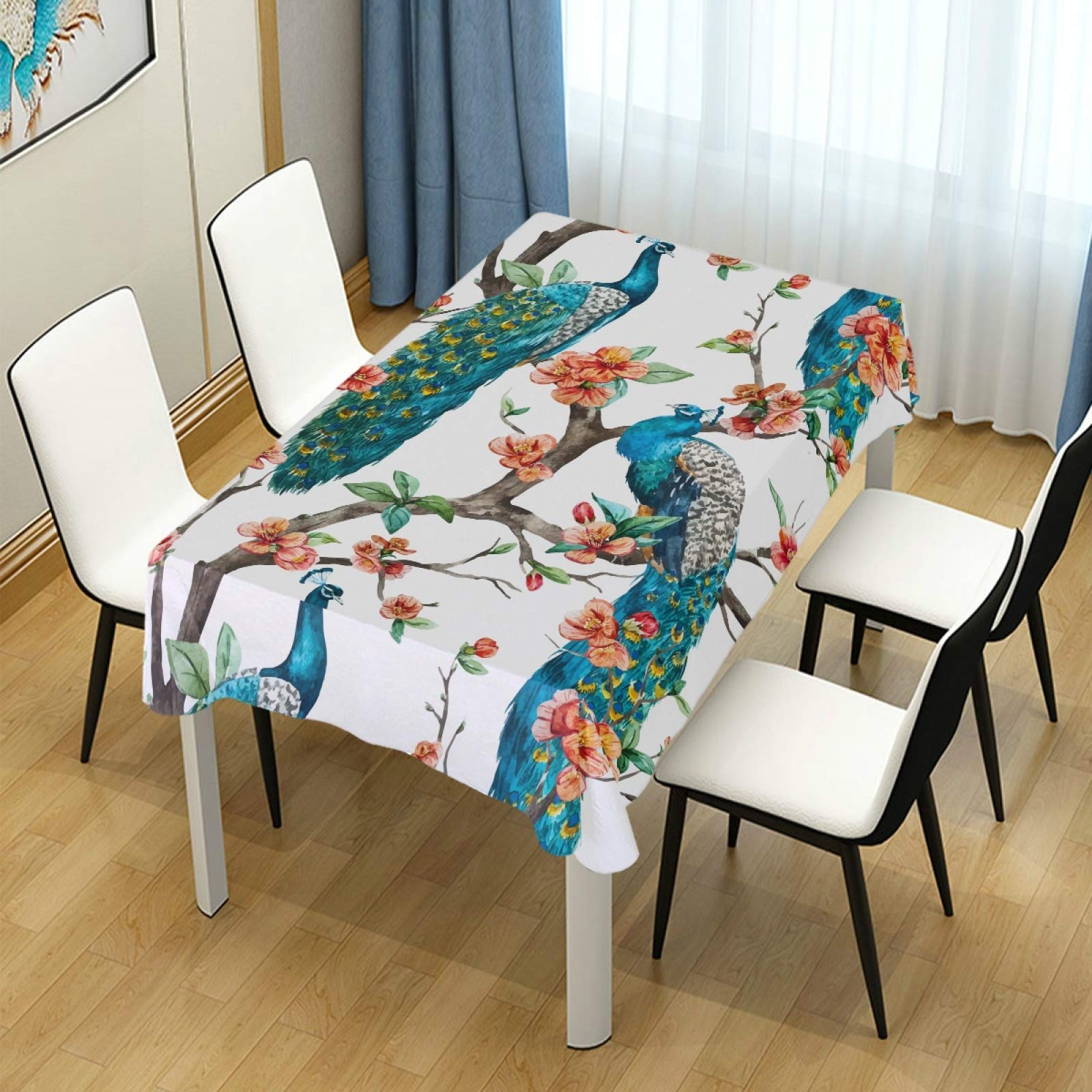 ALAZA 54x54 Inch Square Peacock & Plum Print Tablecloth - Wrinkle Resistant Dining Table Cover for Kitchen, Parties, and Home Decor - Perfect for Holiday Gatherings, Wedding Receptions, and Indoor/Outdoor Events