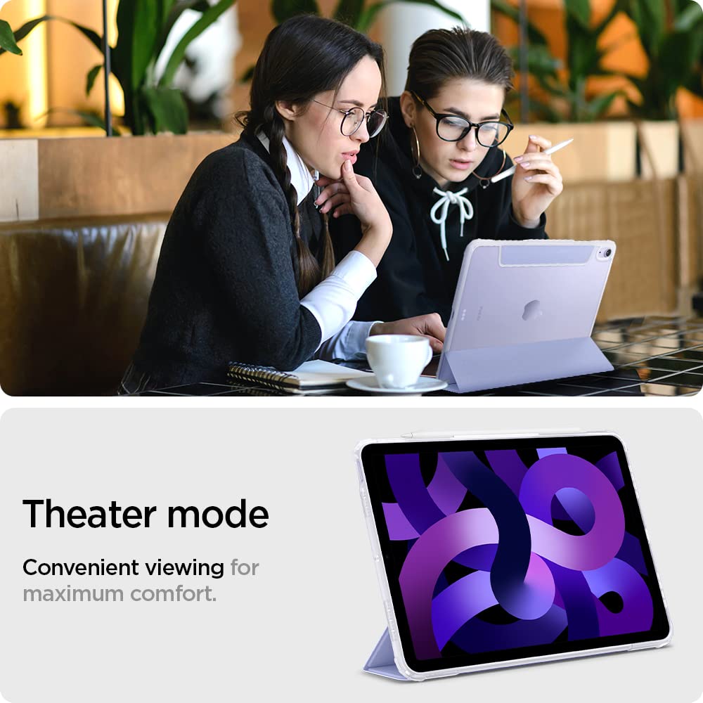 Spigen Ultra Hybrid Pro Tri-Fold Case for iPad Air 11-inch (M3/M2 2025-2024) & 10.9-inch 5th/4th Gen (2022/2020) - Clear Transparent Back with Apple Pencil Holder - Lavender | Perfect for Work, School & Travel Protection