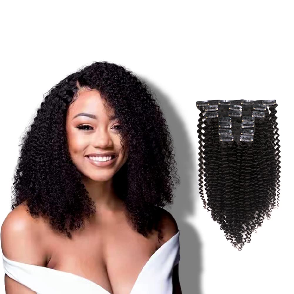 Kinky Curly Clip-In Hair Extensions 14 Inch - 100% Remy Human Hair (3C 4A Texture) - 7 Pieces 18 Clips 120g for African American Women - Natural Black Color - Perfect for Protective Styling, Volume Boost & Everyday Wear