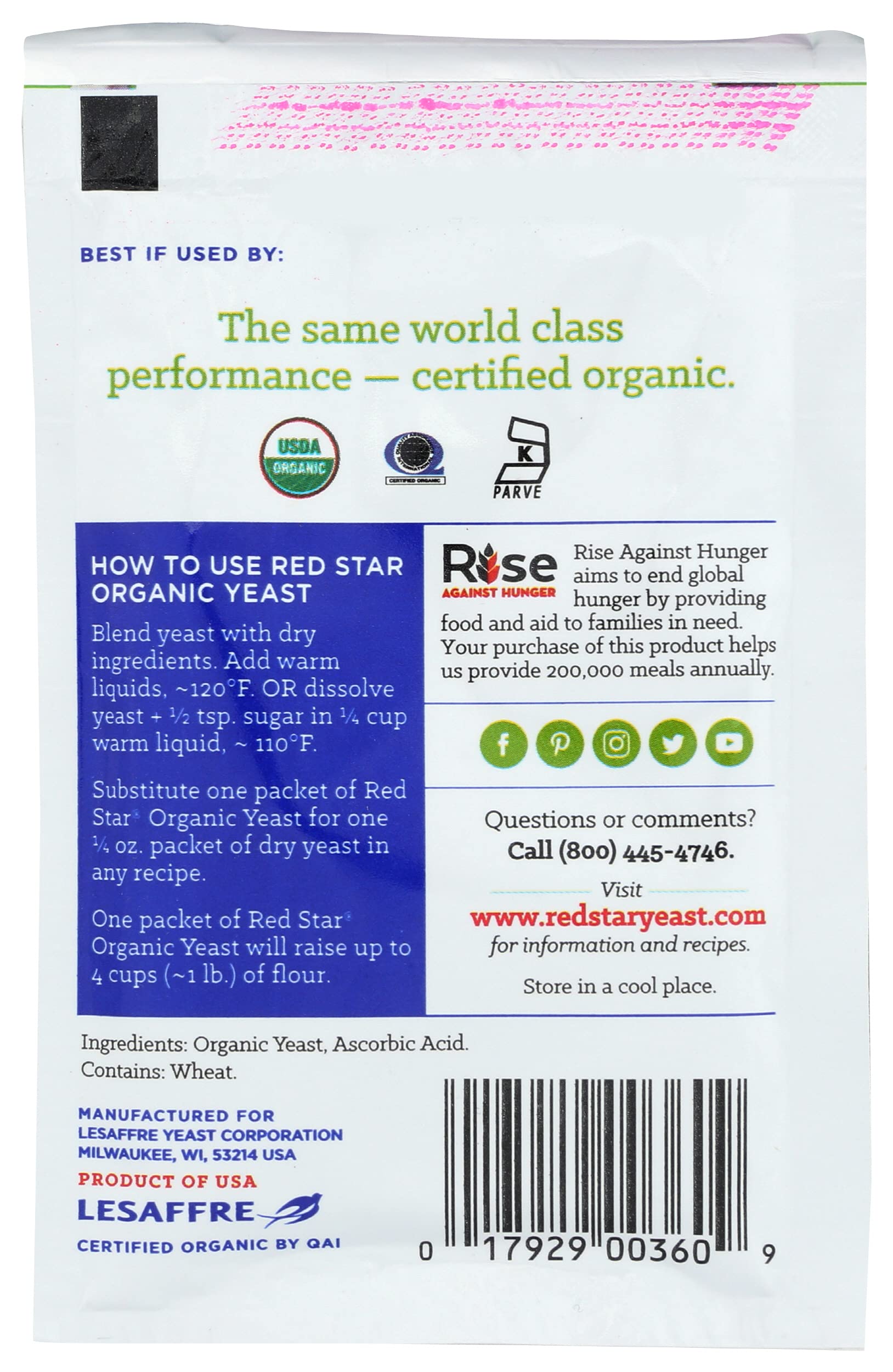 Organic Instant Yeast - Red Star Kosher Certified, USDA Organic, 0.32oz (Pack of 20) | Perfect for Baking Bread, Pizza Dough & Pastries at Home
