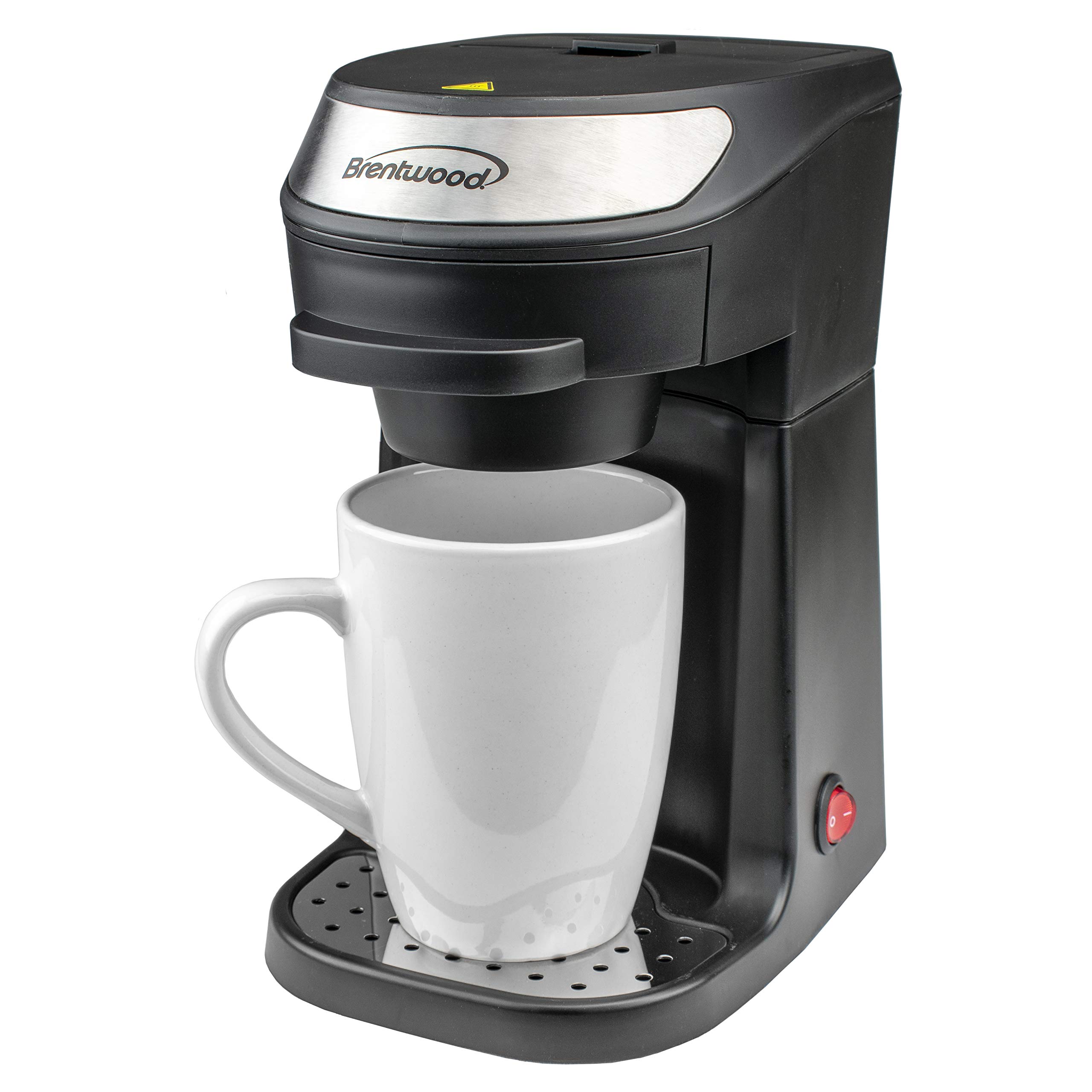 Brentwood TS-111BK Single Serve Coffee Maker with Travel Mug - Compact Black Coffee Machine for Home, Office & Dorm | Perfect for Quick Brewing & On-the-Go Lifestyles