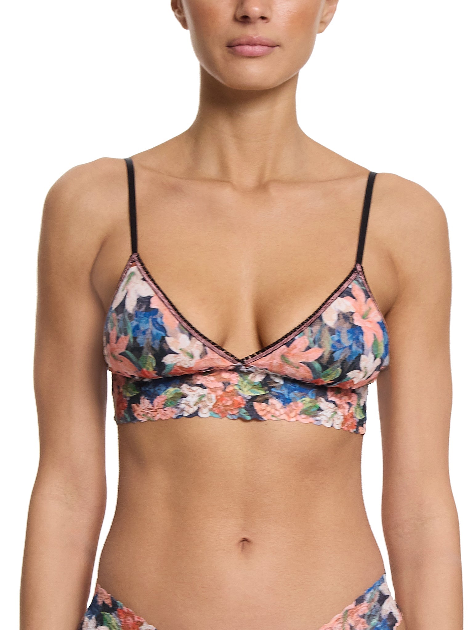 Printed Signature Lace Padded Triangle Bralette - Comfortable Wireless Bra for Women, Soft Stretch Fabric, Everyday Wear & Layering