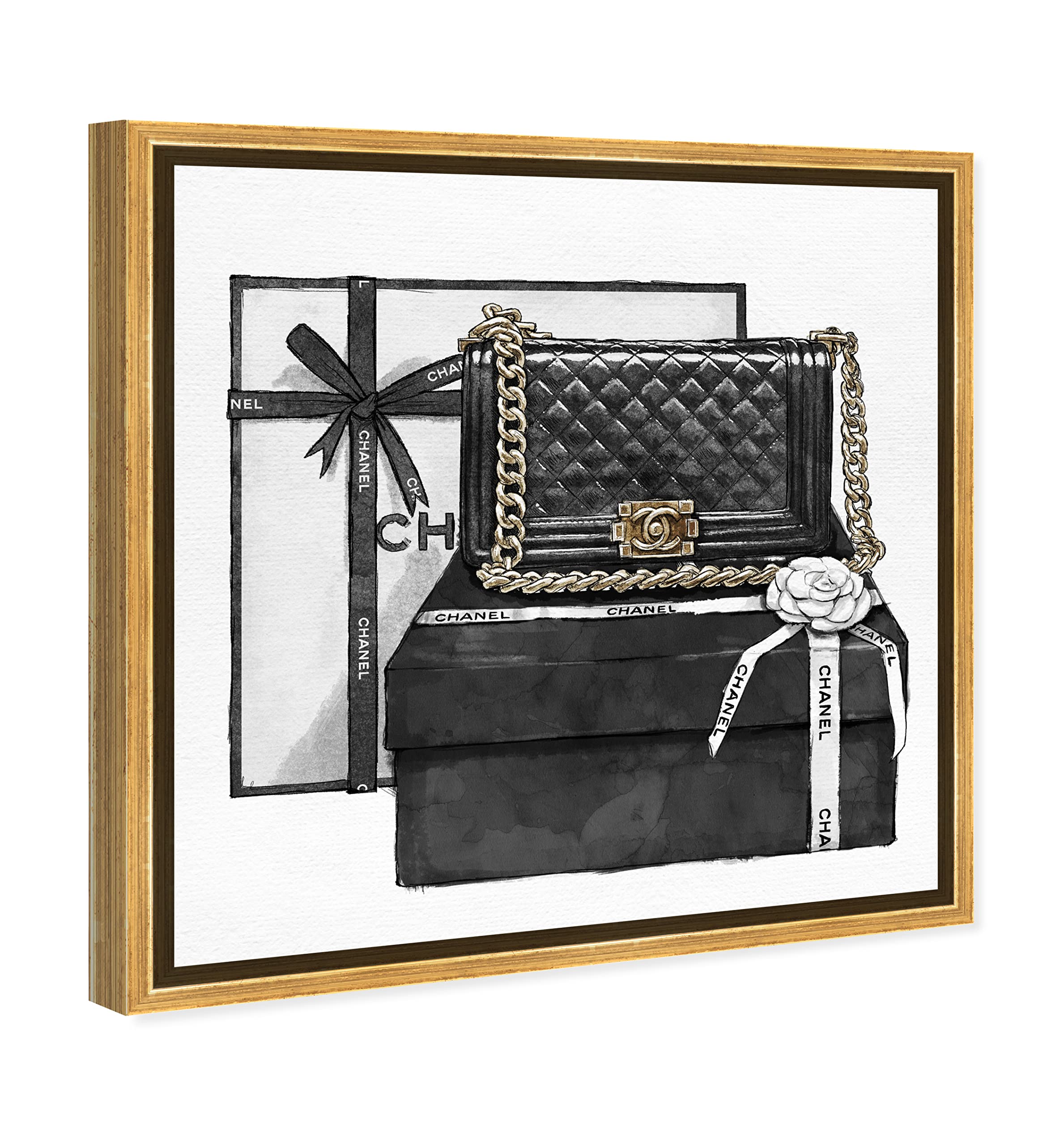 Oliver Gal Artist Co. Fashion & Glam Wall Art Canvas - 'Gifted Beauty' Handbag Framed Print 20x20 Inches Black White - Perfect for Living Room, Bedroom & Office Decor