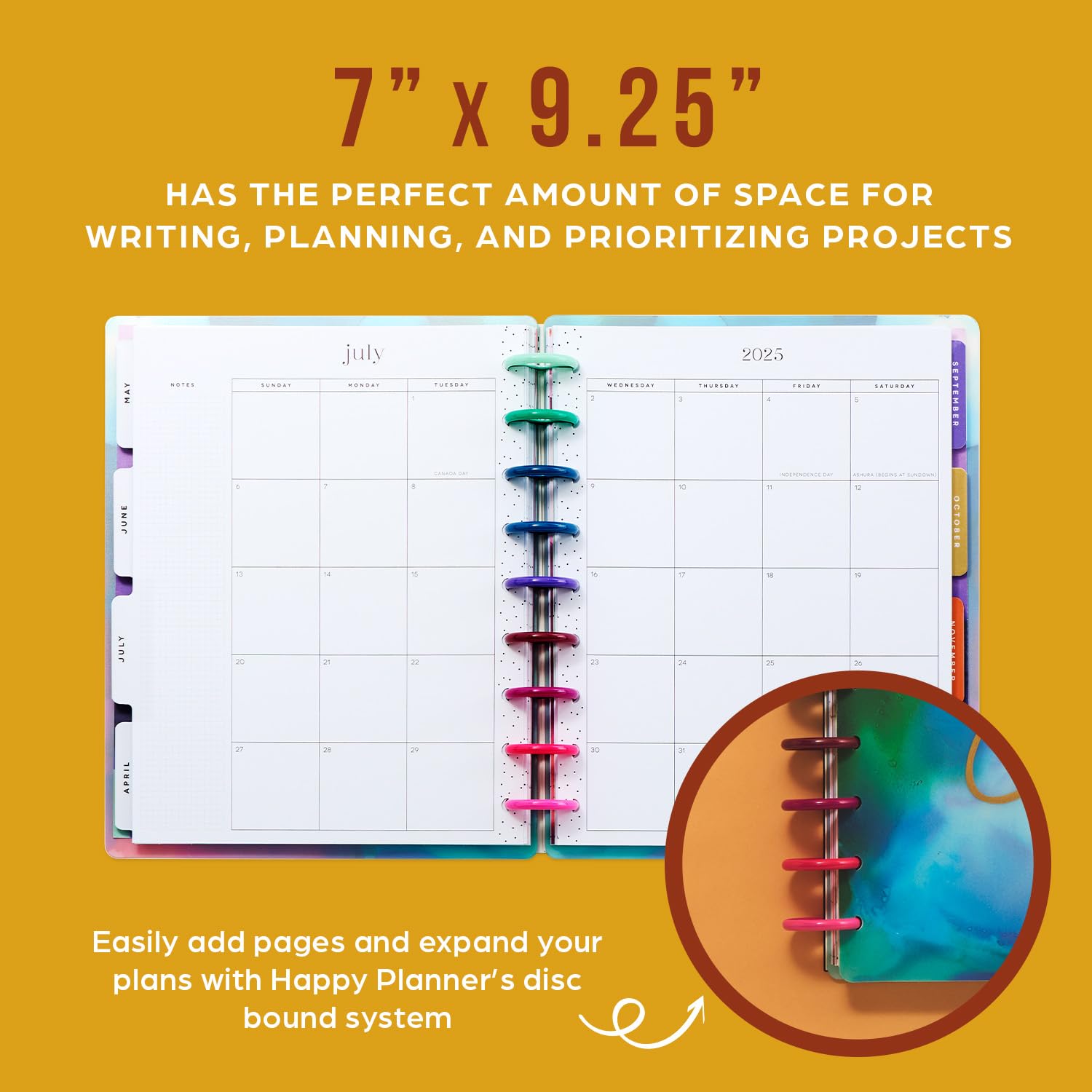 Happy Planner 2025 Disc-Bound 12-Month Planner - Daily Weekly Monthly Organizer with Stickers, Classic Size 7