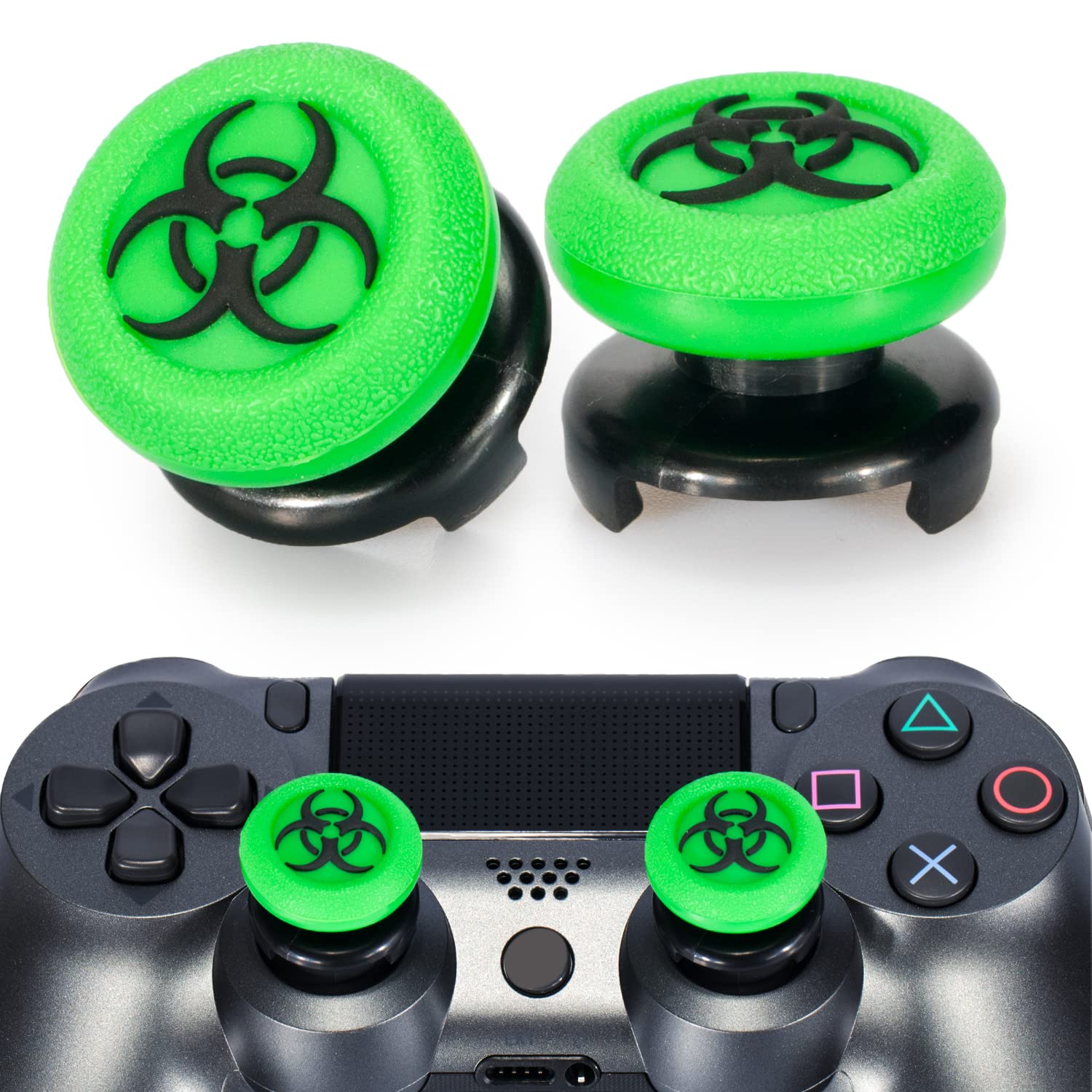 FPS Thumbstick Extender & 3D Texture Rubber Grip Cover - 2 Pack for PS5 DualSense & PS4 Controller (BioH Green) - Improve Gaming Precision & Comfort for FPS, RPG & Action Games - Perfect for Competitive Gaming & Long Play Sessions - Enhance Aiming in Call of Duty & Fortnite - Ideal for Esports & Console Gaming Accessories