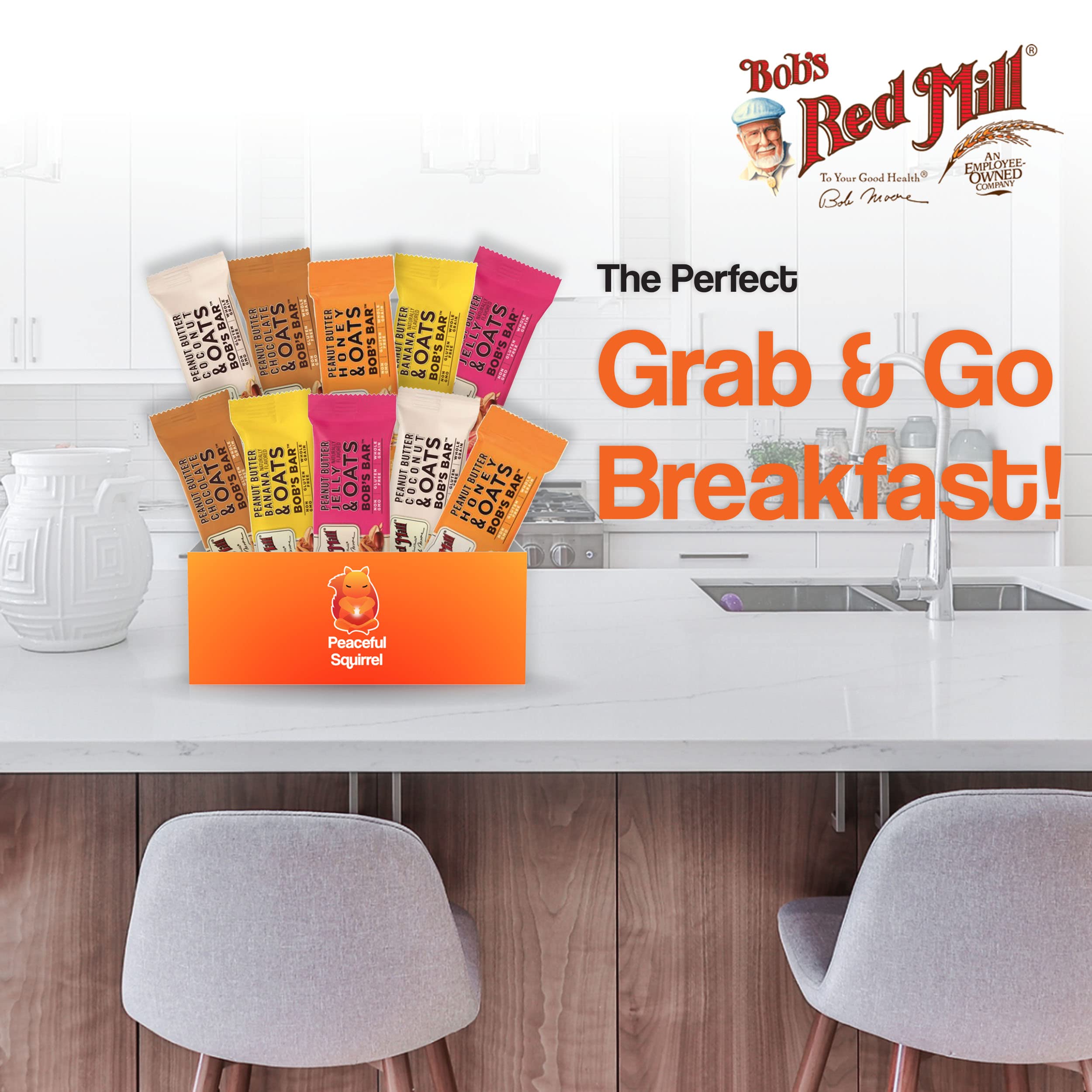 Bob's Red Mill Peanut Butter Oat Bars - 10 Pack (5 Flavors) | Gluten Free, Non-GMO Snacks | 1.76oz Protein Bars for Hiking, School Lunches & Healthy On-the-Go Breakfast