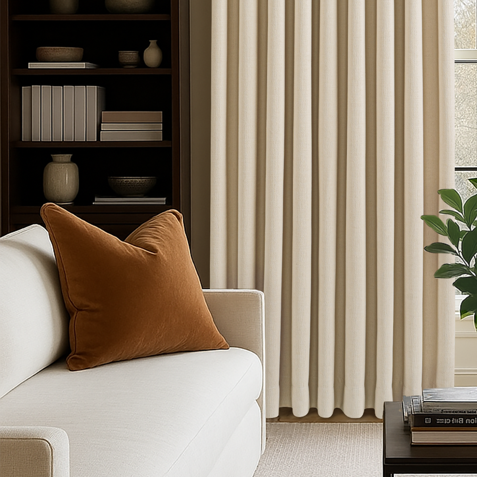 Seren Chenille Beige White Blackout Curtains - Heavyweight Thermal Insulated Custom Drapes for Living Room & Bedroom - Noise Reducing & Light Blocking Window Treatments