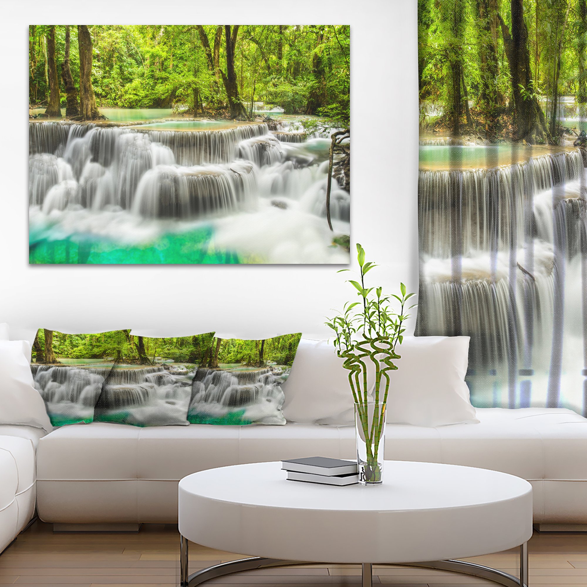 Stunning Erawan Waterfall Panoramic Canvas Print - Nature Landscape Wall Art for Living Room & Office Decor