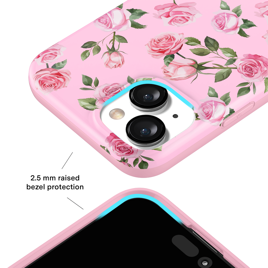 Pink Rose Floral iPhone Case - Cute & Stylish Phone Cover for Women Girls - Perfect Gift for Birthday, Valentine's Day & Mother's Day - Compatible with iPhone 13/14/15 Series