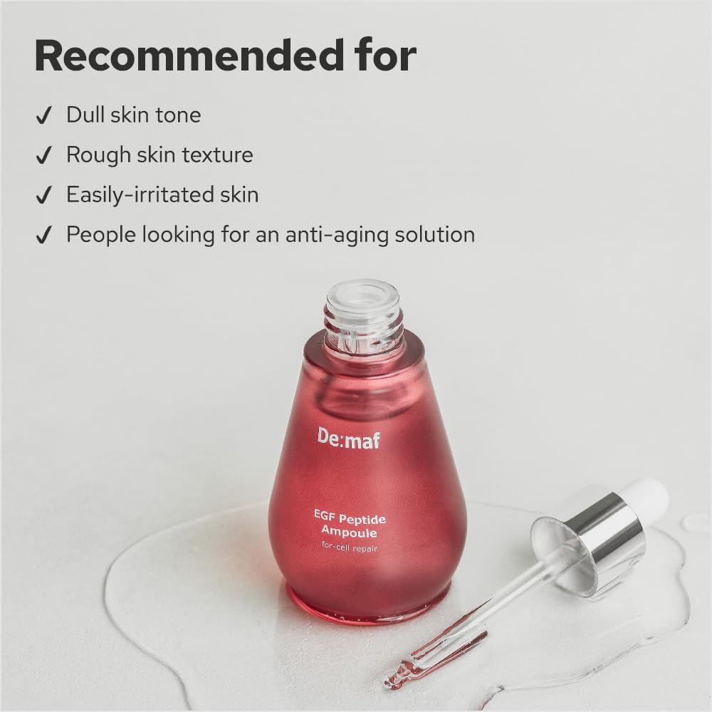 EGF Peptide Ampoule with Epidermal Growth Factors, Collagen & Hyaluronic Acid | Korean Skincare for Skin Elasticity & Cell Renewal | Anti-Aging Serum for Wrinkles & Fine Lines | Perfect for Night Routine & Dry Skin Care