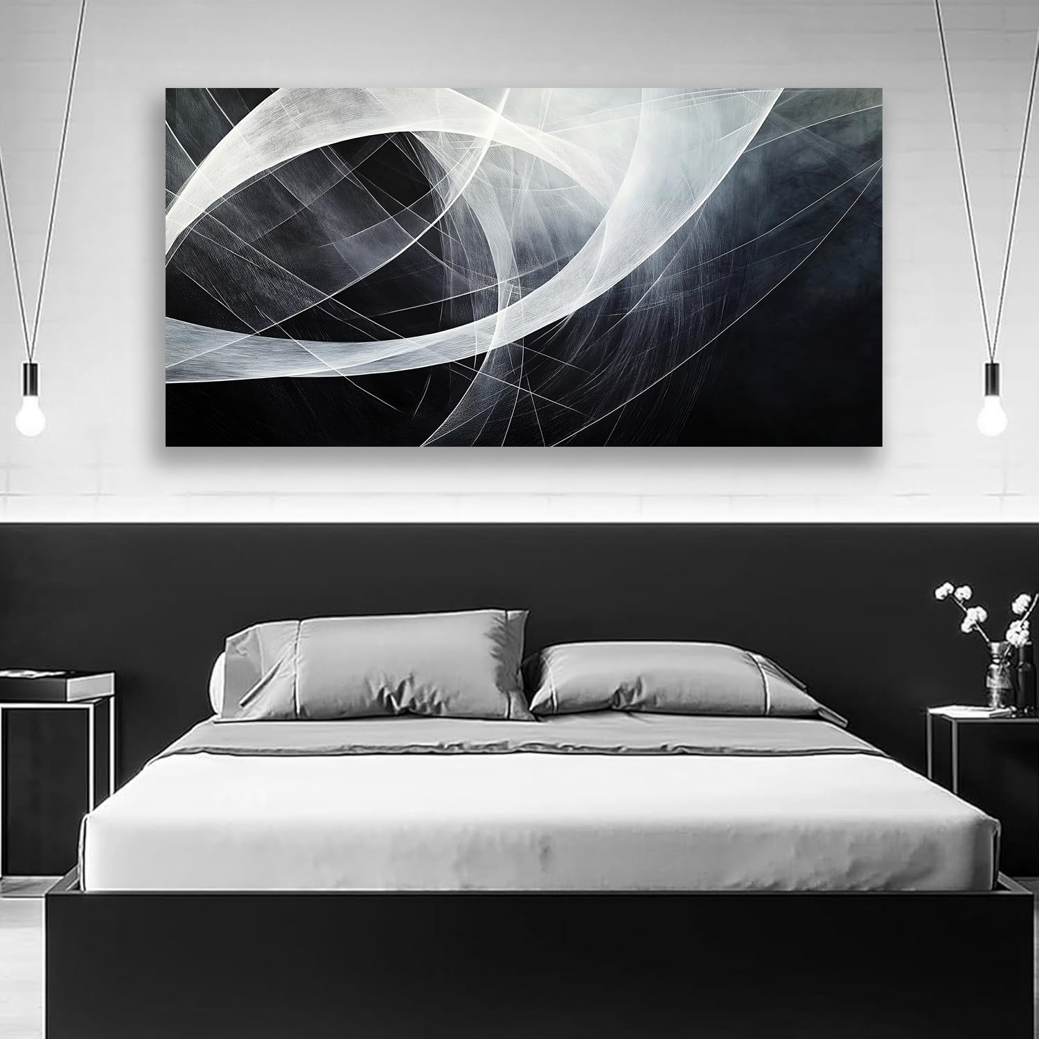 Modern Abstract Canvas Wall Art - Black & White Geometric Framed Print 20x40 Inches, Home Decor for Living Room, Bedroom & Office | Perfect for Contemporary Spaces & Wall Accents
