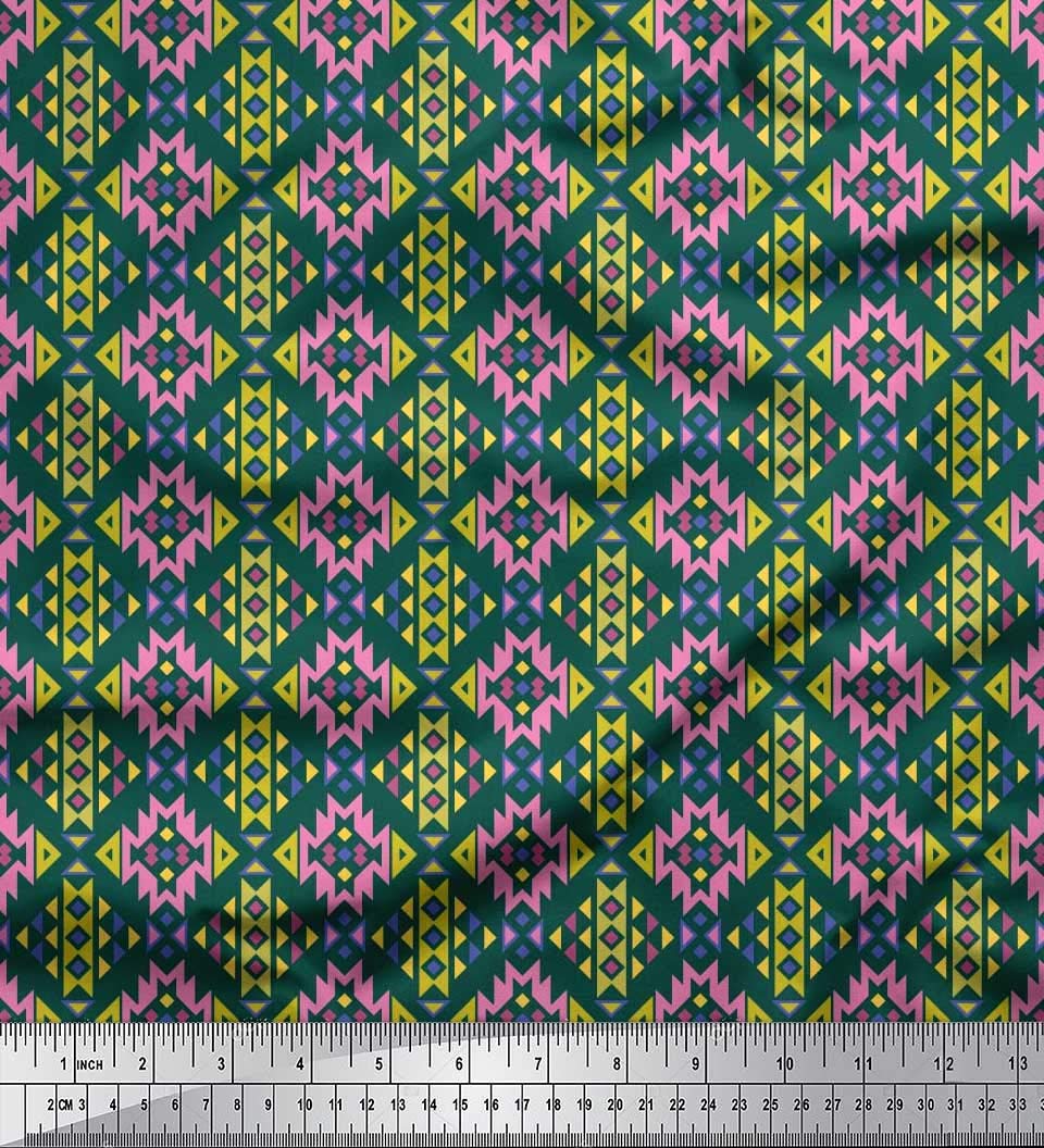 Soimoi Moss Georgette Brown Fabric by The Yard - 42 Inch Wide Aztec Geometric Printed Material for Dresses, Curtains & Home Decor | Tribal Contemporary Fashion Fabric