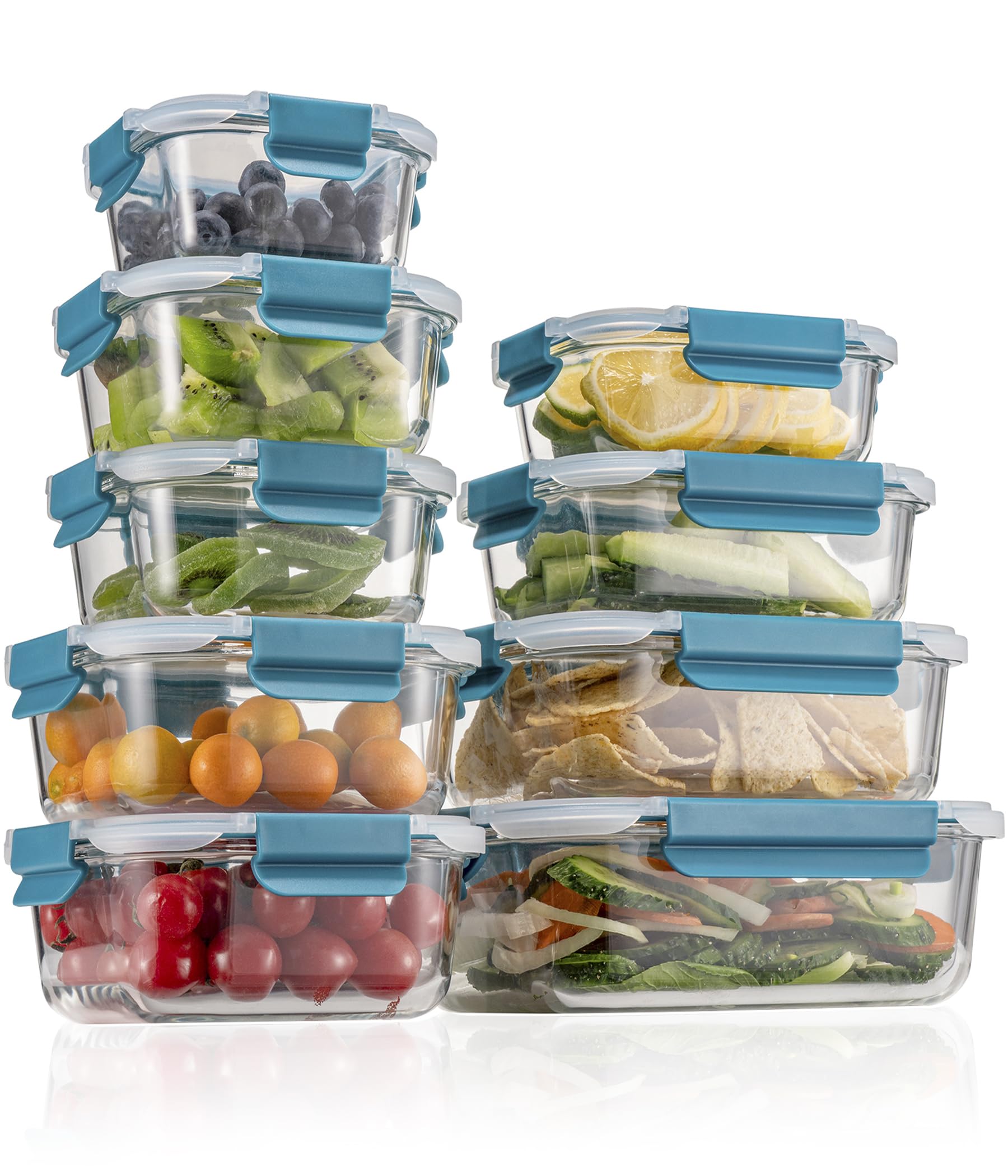 BPA Free Glass Food Storage Containers with Airtight Lids - Microwave, Freezer & Dishwasher Safe Meal Prep Containers - Stackable Large Capacity Glass Lunch Box for Kitchen, Office, Picnics & Meal Delivery