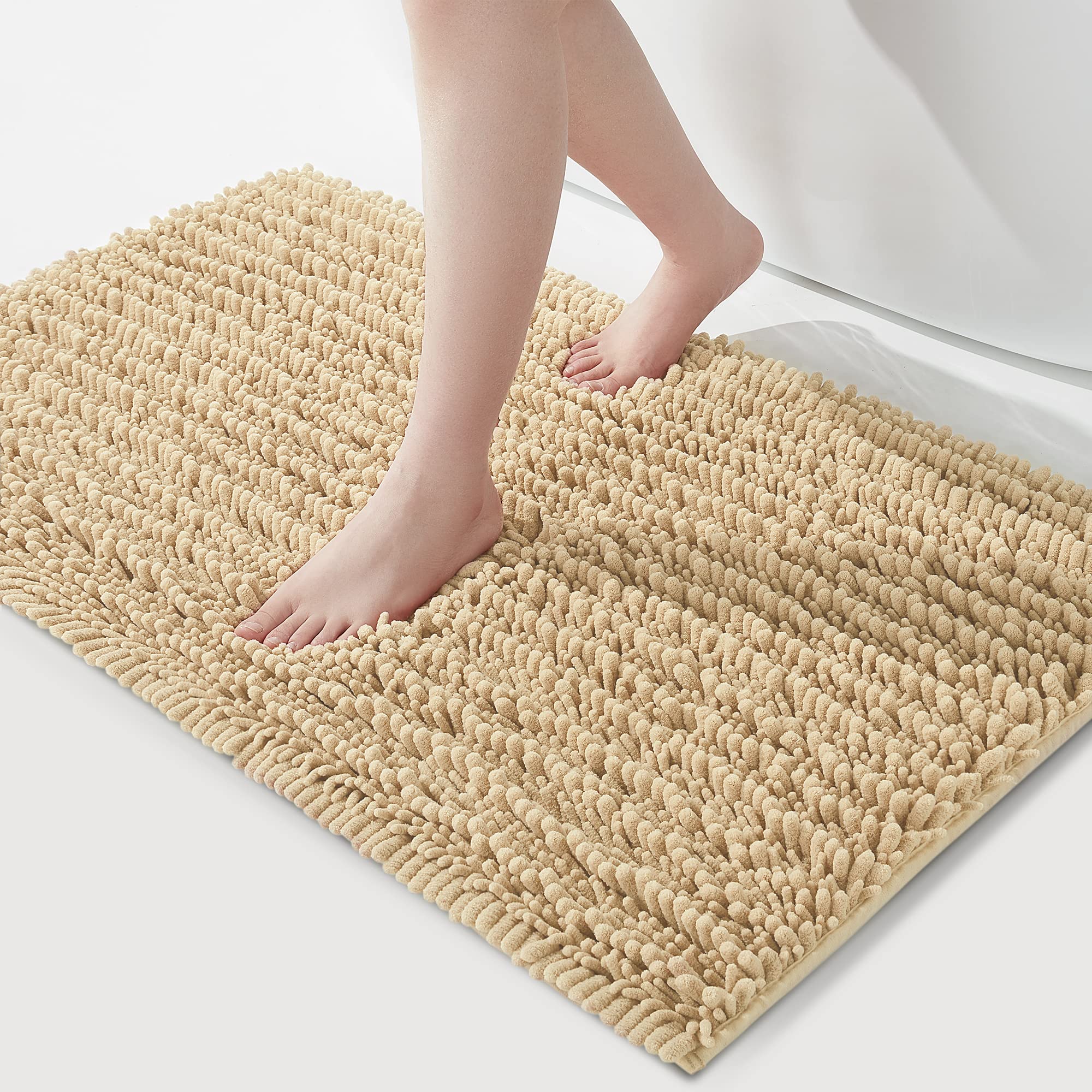 FLOLEOPA Ultra Soft Plush Microfiber Bathroom Rugs - Super Absorbent, Non-Slip, Machine Washable Bath Mats for Shower, Tub & Bathroom Floor (20x32 Inches, Beige) - Perfect for Cozy Bathroom Decor & Quick-Drying Comfort