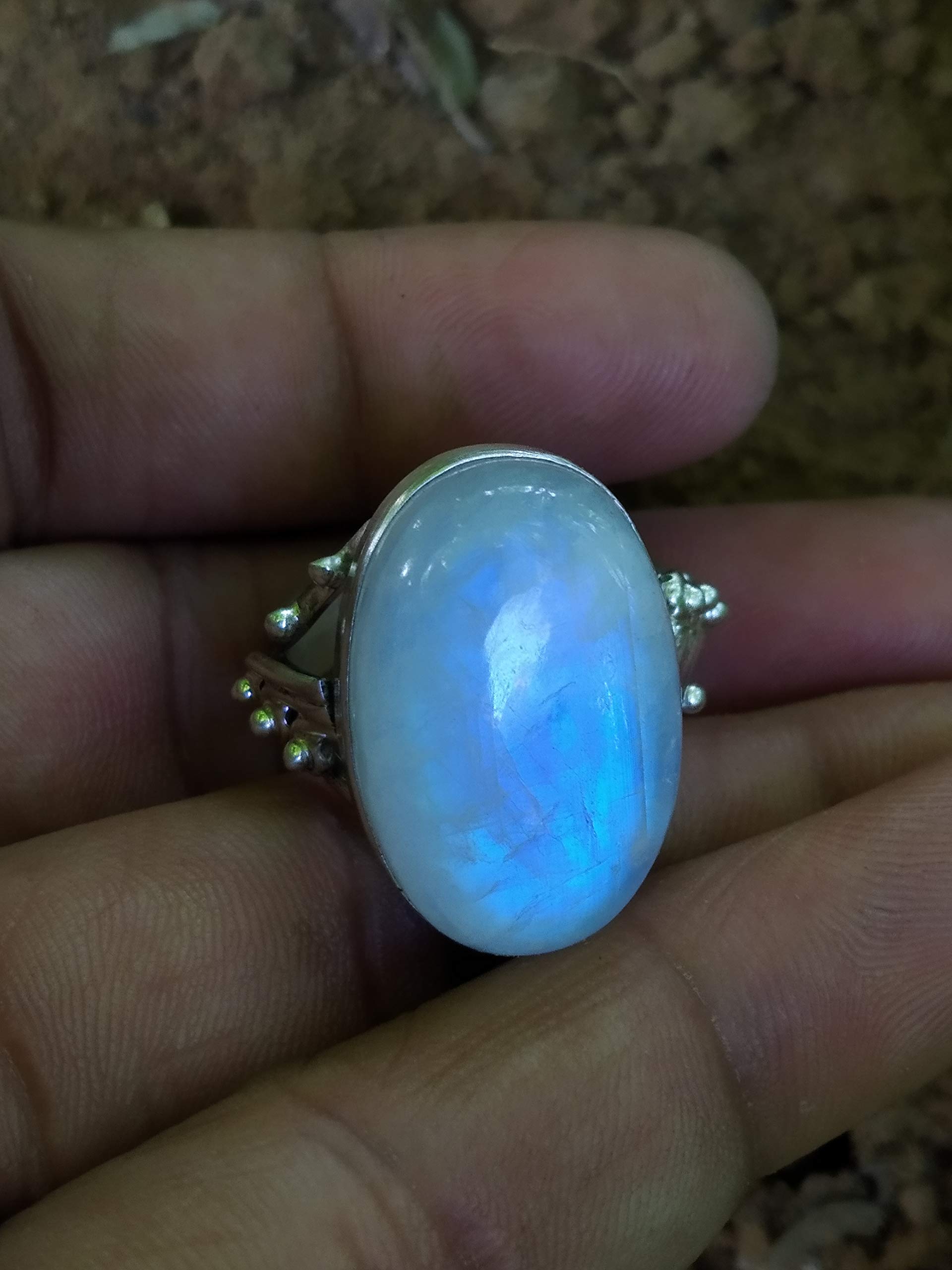 Rainbow Moonstone Silver Ring – Handmade Vintage Jewelry for Engagement, Bridal & Boho Style | Genuine Stone Solitaire Statement Ring – Perfect Gift for Her, Wedding, Anniversary & Special Occasions