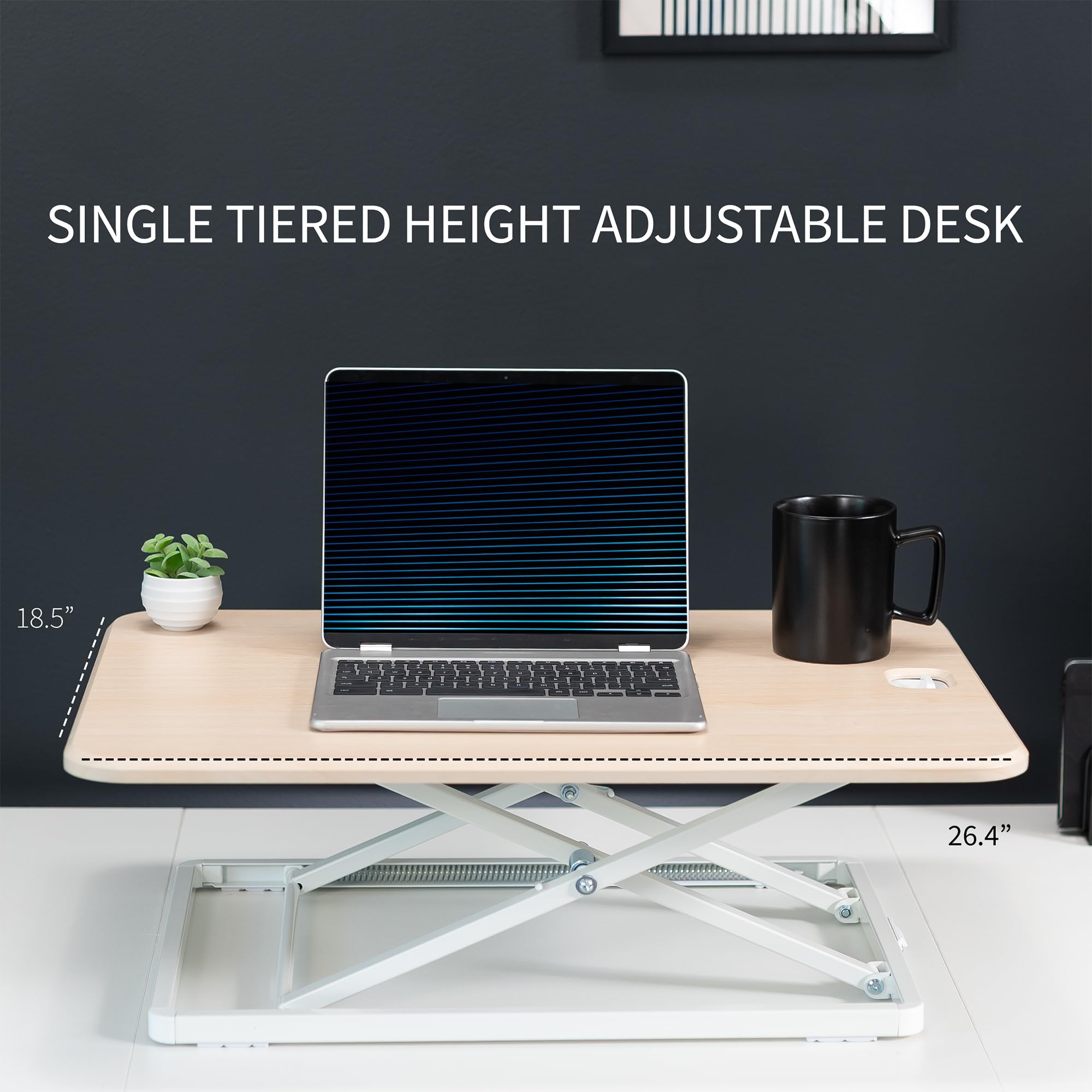 VIVO Ultra-Slim Single Monitor Stand Up Desk Riser - Height Adjustable Sit to Stand Workstation for Laptop & Computer - Light Wood Finish (DESK-V001JF) - Perfect for Home Office, Workspace & Ergonomic Setup