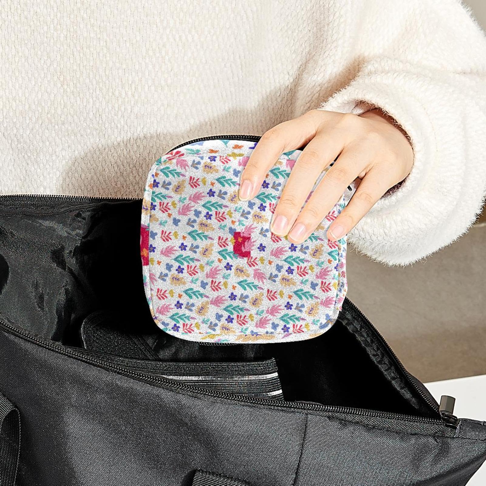 Waterproof Menstrual Cup Pouch & Sanitary Pad Organizer - Floral Print Travel Case for Women & Girls - Perfect for Gym, Office, and On-the-Go Use
