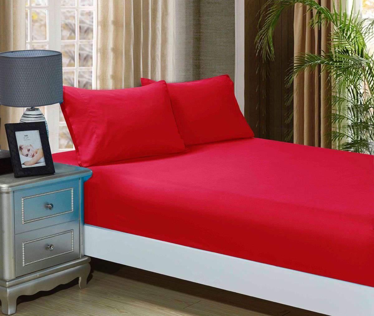 1000TC Ultra Soft Fitted Sheet and Pillowcase Set - King Single Size Bed Sheets - Breathable Red Bedding for Comfortable Sleep - Perfect for Guest Rooms, Dorms & Luxury Hotels