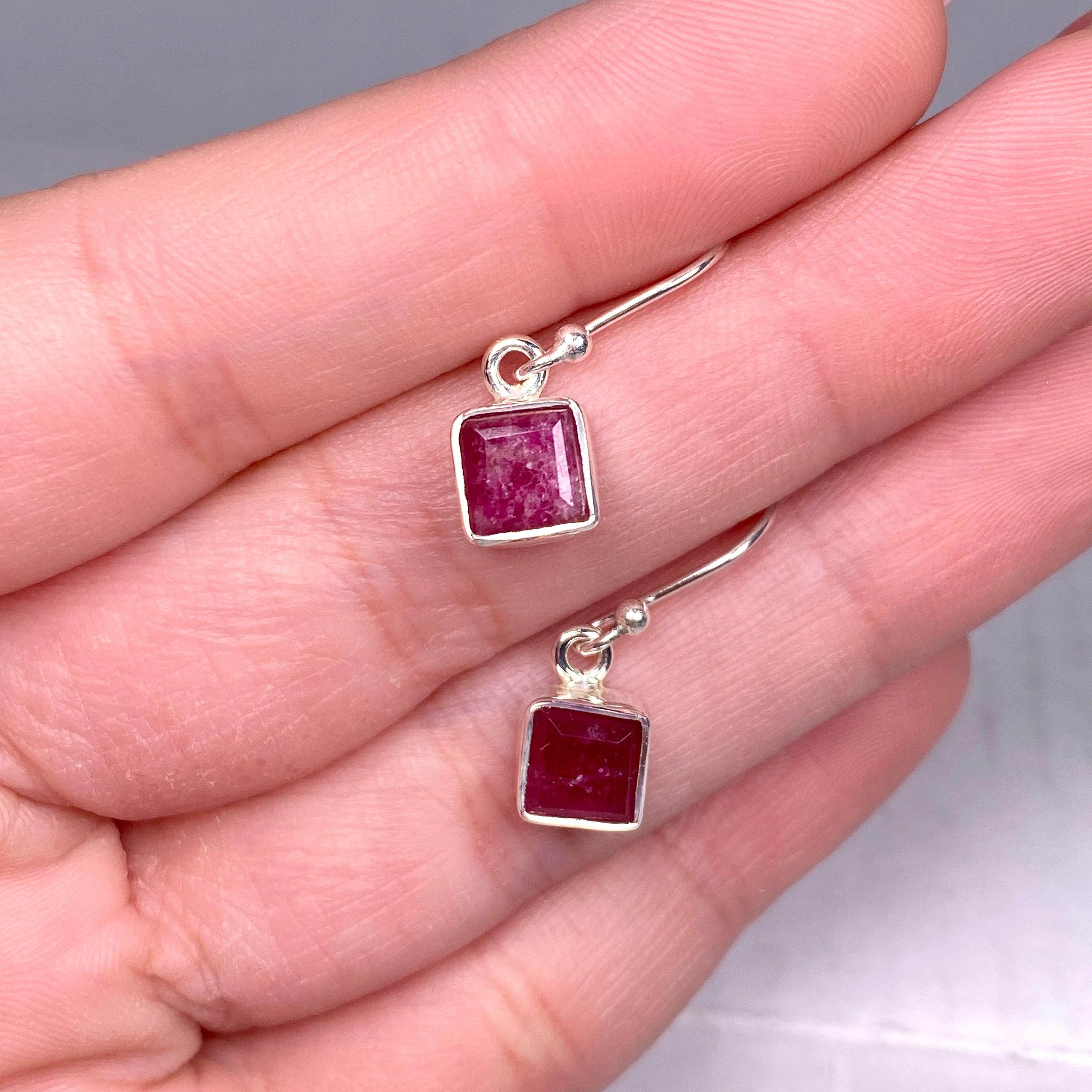 Ruby Petite Square Faceted Earrings R2363 RBS - Elegant Cubic Zirconia Studs for Women, Perfect for Parties, Weddings & Daily Wear