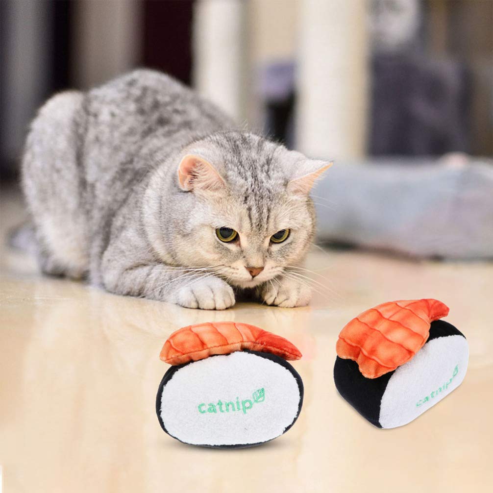 UKCOCO Interactive Kitten Plush Toys - 3PCS Sushi-Shaped Cat Chew Toys with Crinkle, Squeaky & Rattle Sounds - Soft Teething Toys for Indoor Cats - Perfect for Playtime, Training & Stress Relief