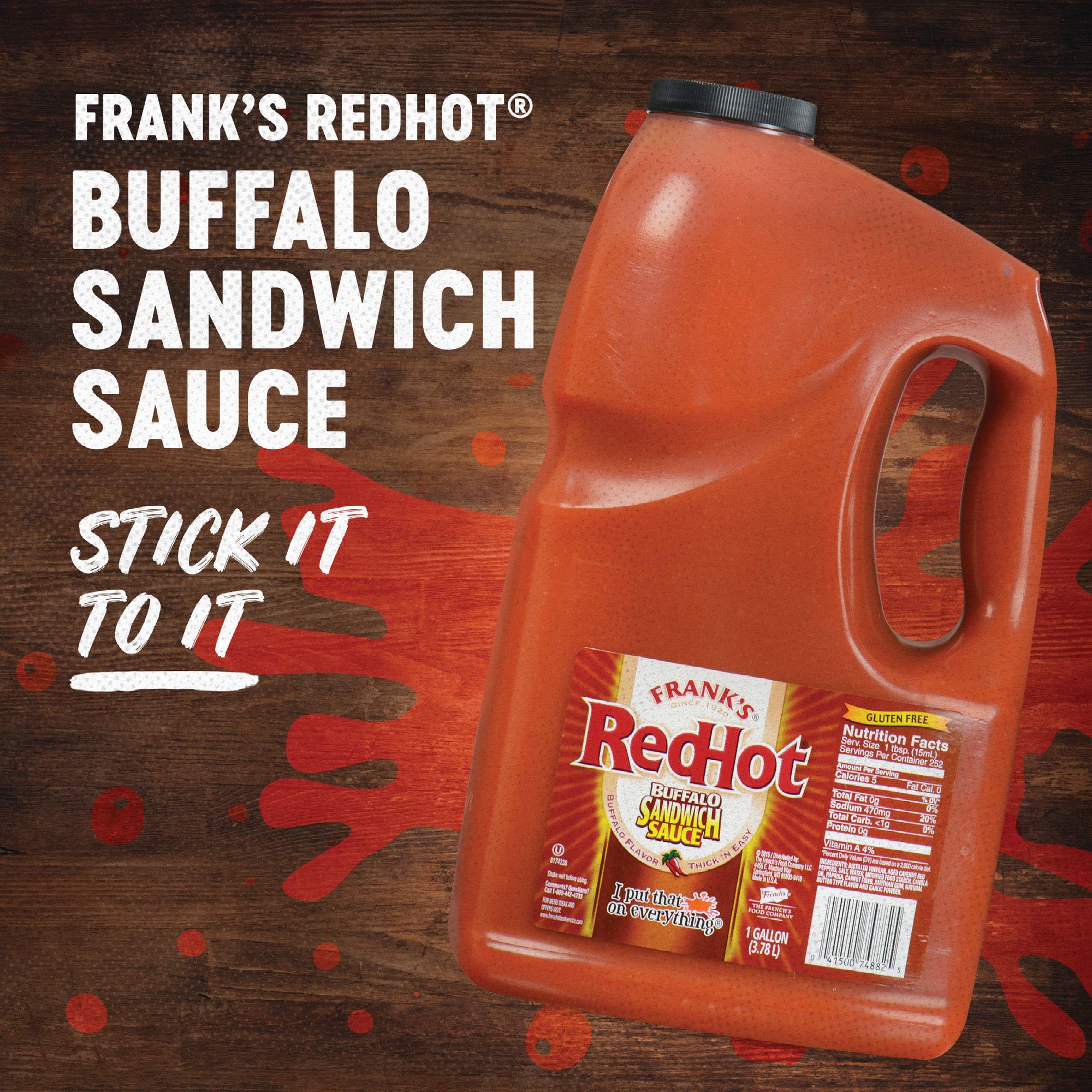 Frank's RedHot Buffalo Sandwich Sauce - 1 Gallon Jug of Thick & Spicy Hot Sauce for Sandwiches, Burgers, Wings & Dips | Perfect for Restaurants, Catering & Home Cooking