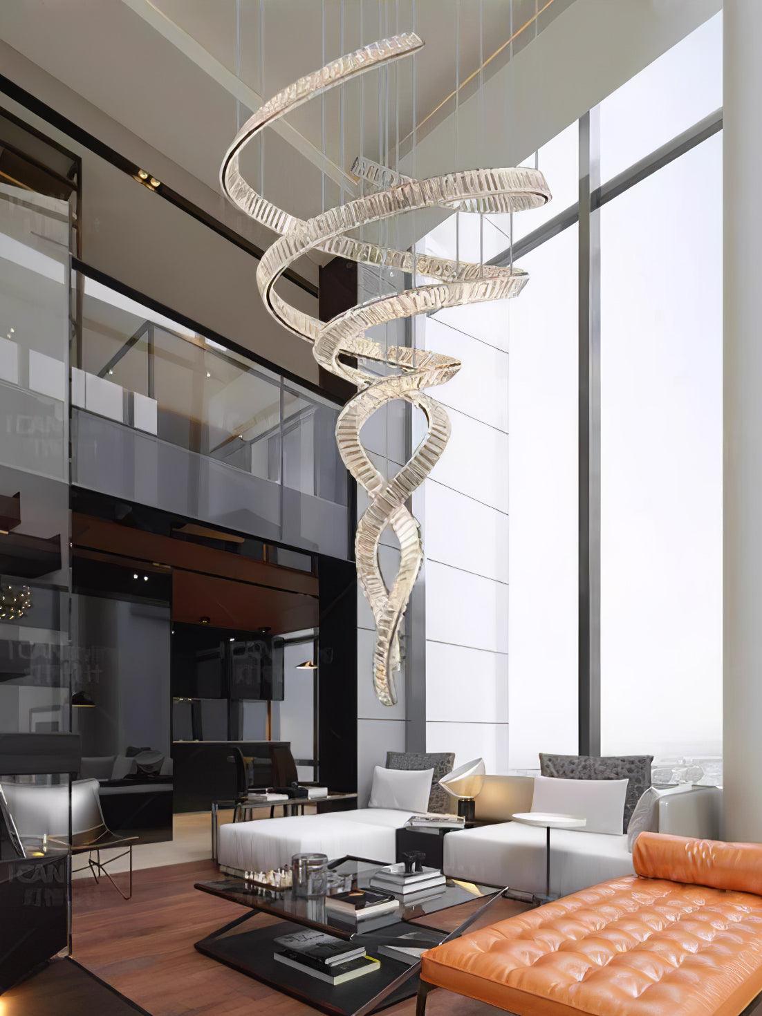 Elegant Long Spiral Crystal Chandelier - Modern Luxury Ceiling Light Fixture for Dining Room, Living Room & Bedroom Decor