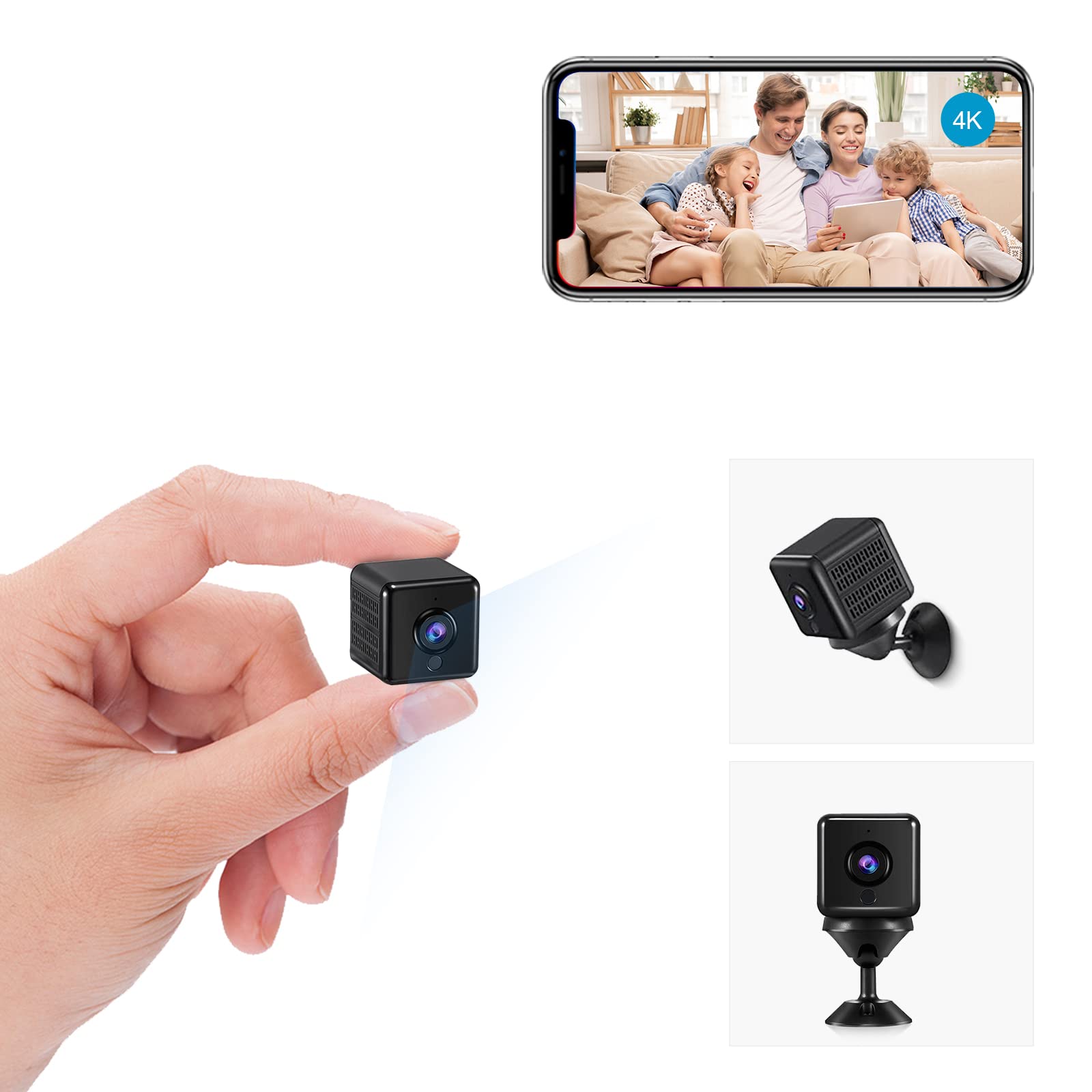 4K HD Mini WiFi Spy Camera - Wireless Indoor/Outdoor Surveillance Camera with Night Vision, Motion Detection & Long Battery Life | Perfect for Home Security, Baby Monitoring & Office Surveillance (XS/S)