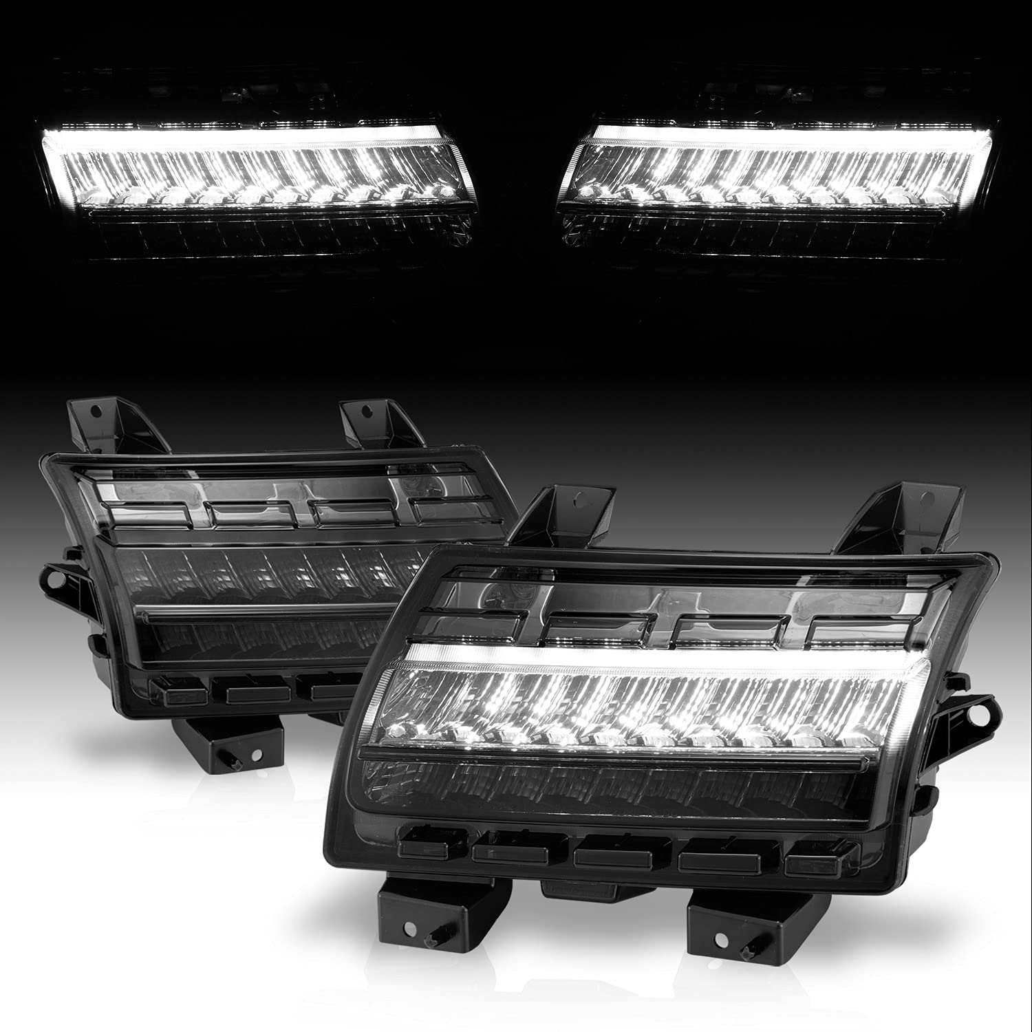 2018-2020 Jeep Wrangler JL LED Bumper Lights - Sequential Turn Signals with DRL & Smoke Lens (Pair) for Off-Road & Night Driving