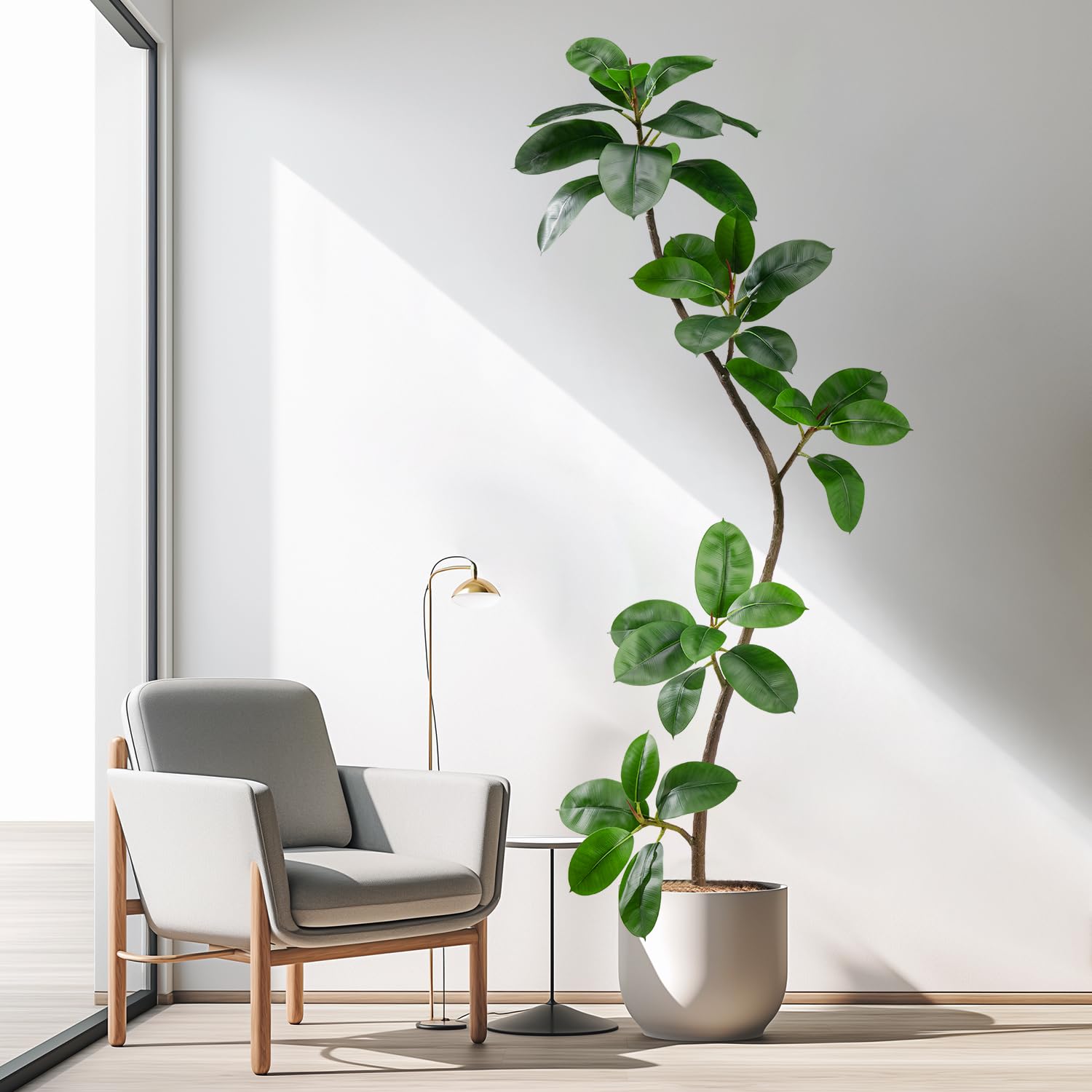 6ft 5 Head Artificial Rubber Tree - Adjustable Fake Tall Plant with Real Touch Leaves - Indoor Home Decor for Living Room, Office & Bedroom - Low Maintenance Houseplant Alternative for Modern Spaces