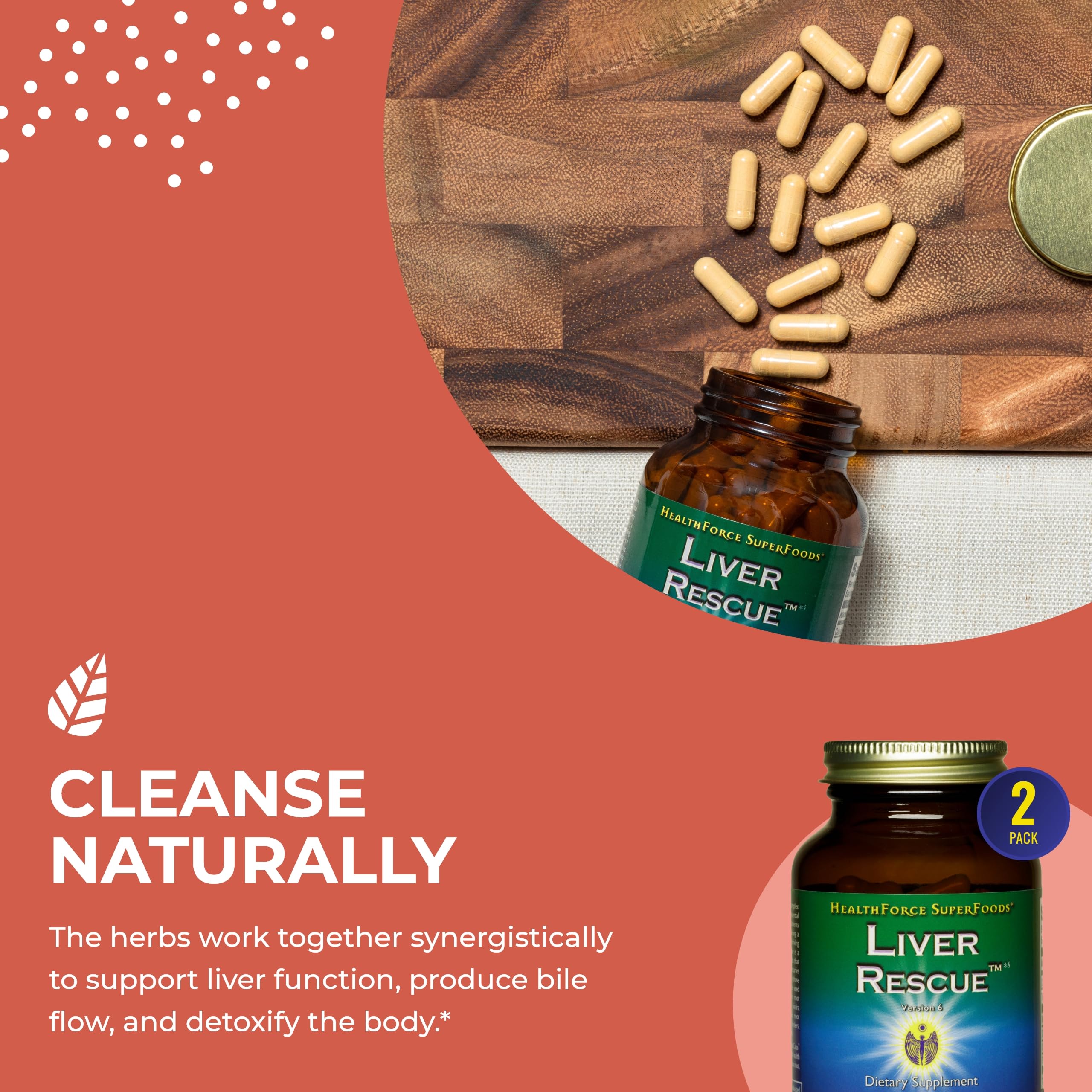 HealthForce SuperFoods Liver Rescue Supplement - Natural Liver Cleanse & Detox with Milk Thistle & Dandelion Root - Gluten-Free Vegan Capsules (120 Caps, Pack of 2) for Liver Support & Digestive Health