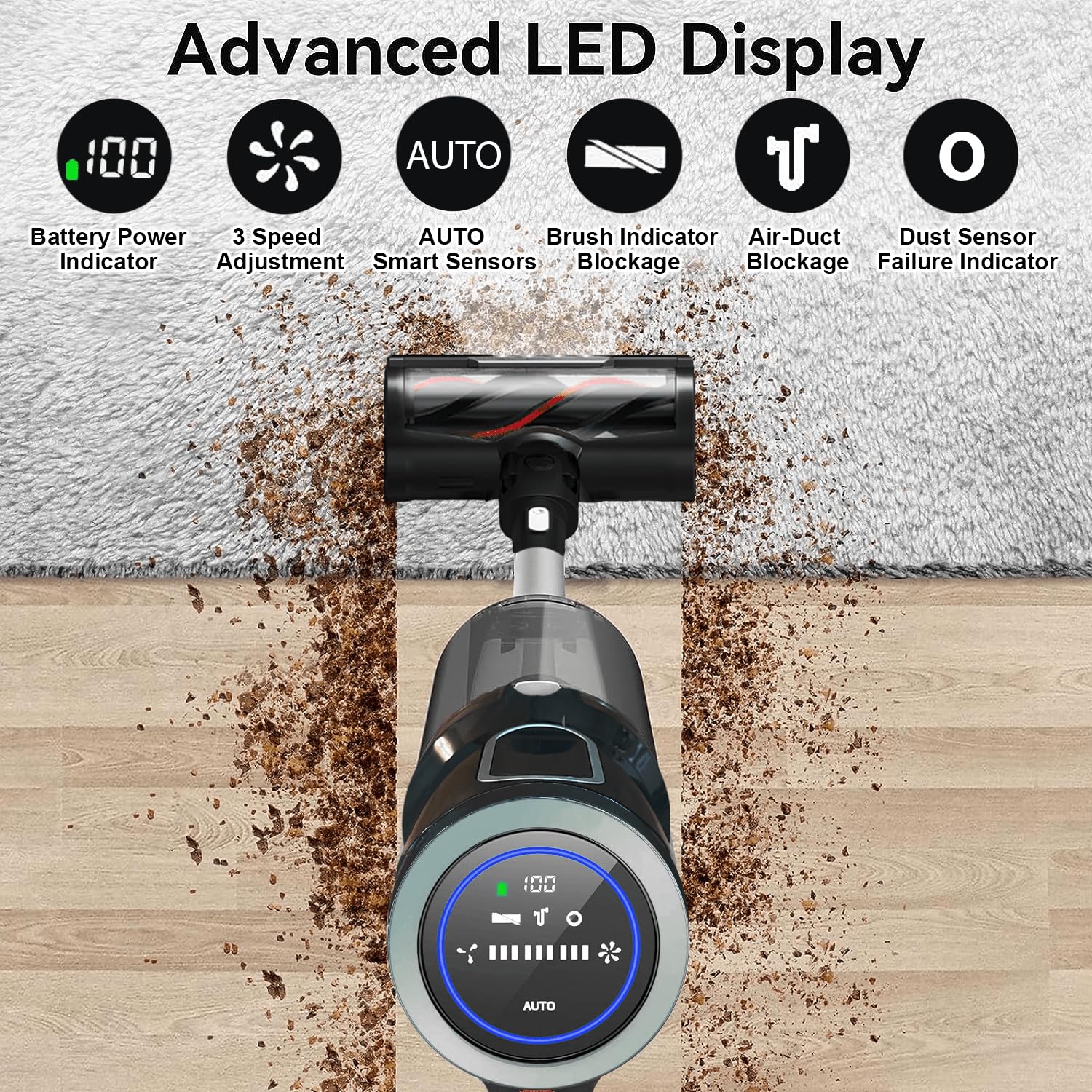V12 Cordless Vacuum Cleaner 400W/32KPA - Powerful Stick Vacuum with Touch Screen, 65 Min Runtime, Lightweight for Home & Car - Ideal for Hard Floors, Carpets, Pet Hair Cleaning & Car Detailing