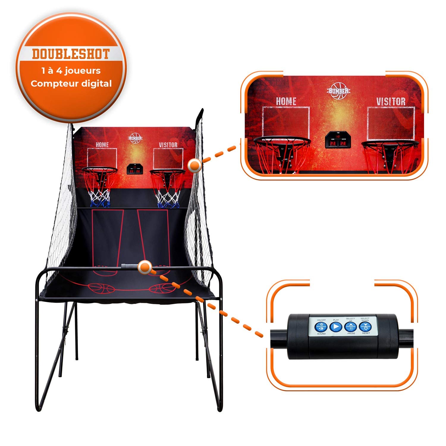 BUMBER Multi-Player Basketball Arcade Game - Double Shot Hoop with Digital Score Counter & 8 Fun Modes | Perfect for Family Game Nights, Parties & Indoor Sports Fun