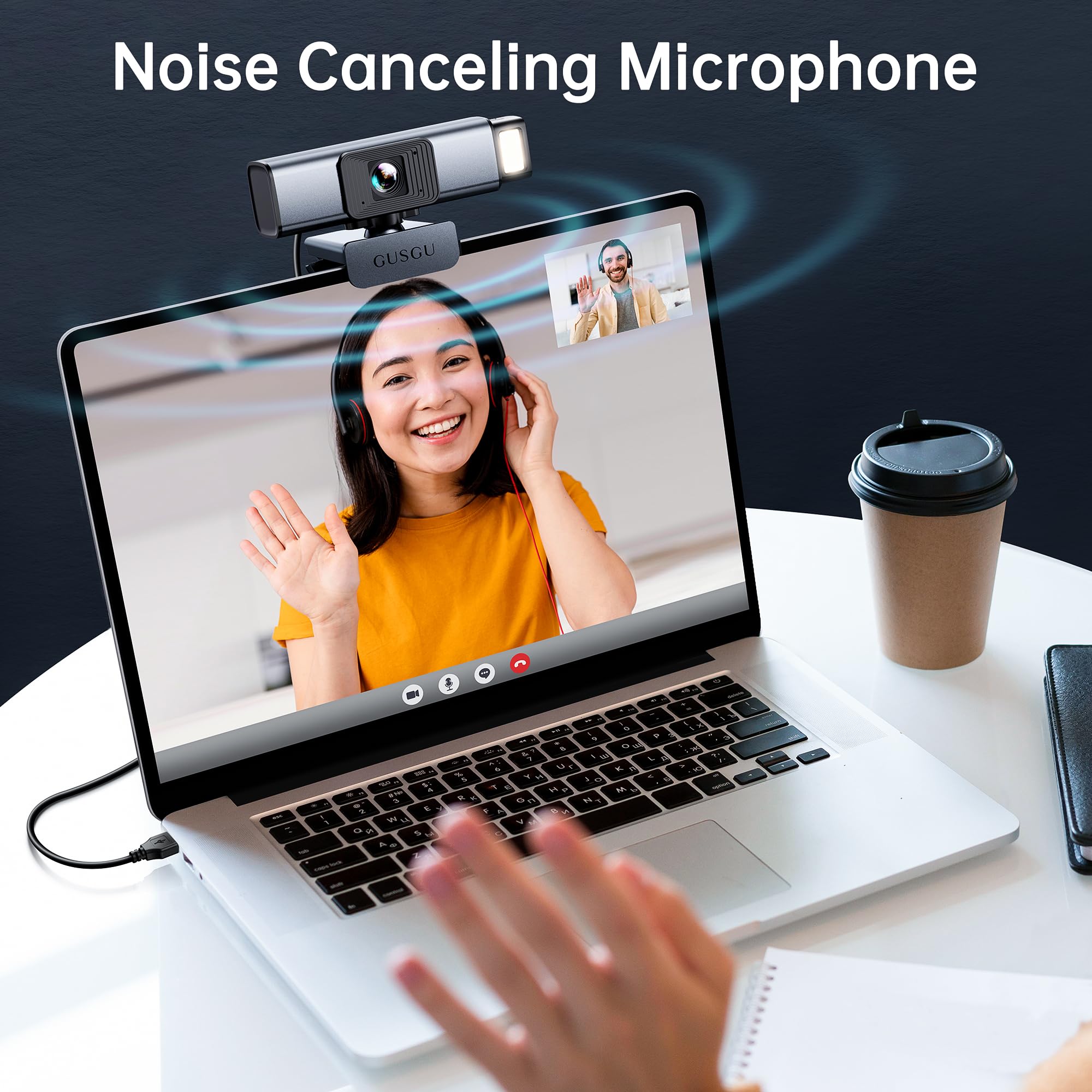 GUSGU G940 2K Quad HD Webcam with Built-in Microphone & Privacy Cover - USB Streaming Camera for PC, Laptop, MacBook - Perfect for Zoom Meetings, Online Classes & Live Streaming