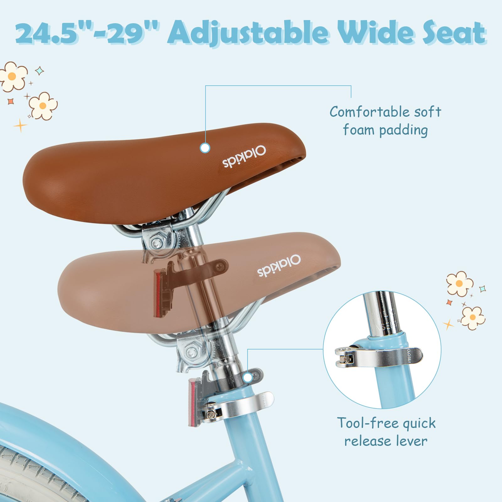 Olakids 14 16 18 Inch Kids Bike with Training Wheels - Adjustable Seat & Handlebar, Rattan Basket & Safety Bell - Toddler Bicycle for Boys Girls Ages 3-8 - Perfect for Neighborhood Rides, Park Adventures & Learning to Cycle