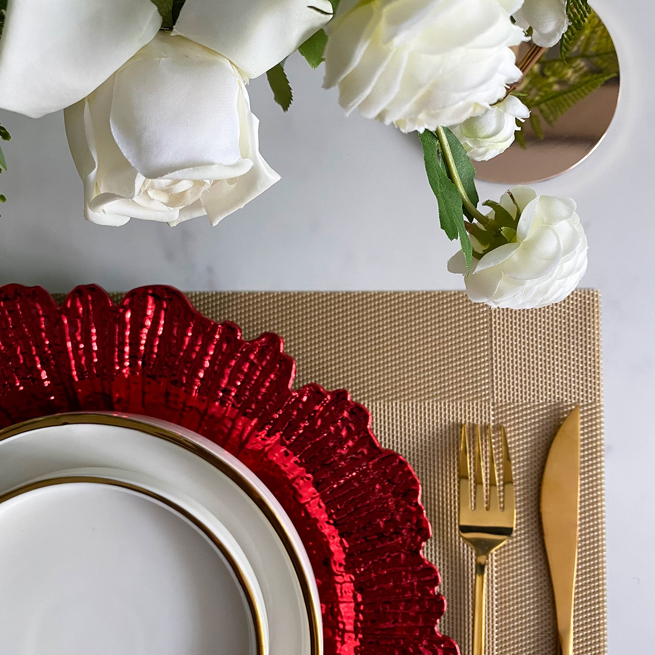 Henilosson 13 Inch Red Plastic Charger Plates - Round Dinner Plate Chargers for Weddings, Parties & Elegant Decor (Set of 24) | Perfect for Holiday Tablescapes, Buffet Displays & Formal Dining Settings