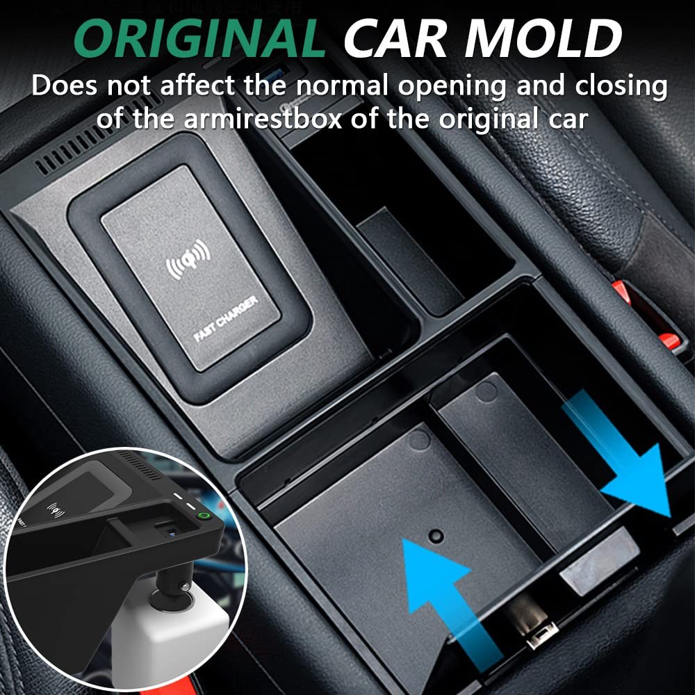 15W Qi Fast Wireless Car Charger for Audi A4 S4 RS4 A5 S5 RS5 (2017-2022 Models) - Armrest Insert Charging Pad with Storage Box | Perfect for Commuting, Road Trips & Hands-Free Charging