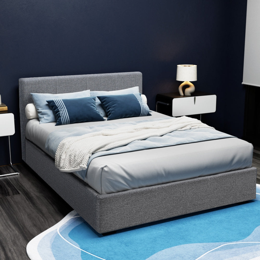 Elwood Grey Gas Lift Storage Double Bed Frame - Queen/King Size, Underbed Storage Solution for Small Spaces & Bedroom Organization
