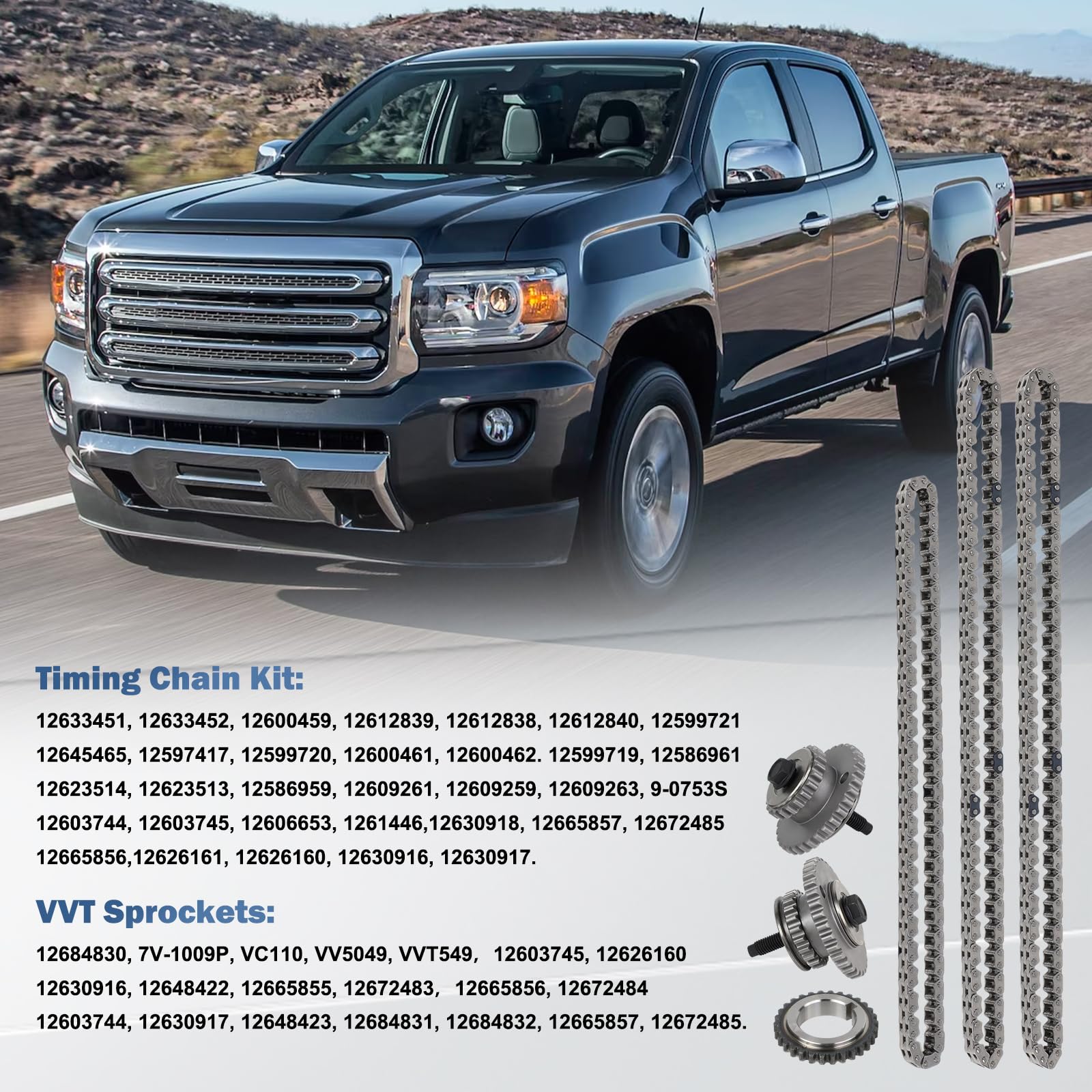 High-Quality Engine Timing Chain Kit 12633451 with 4pcs VVT Sprockets 12684830, Tensioner, Guide Rail & Sprocket - Compatible with Chevy Traverse, Acadia, Equinox, Malibu, Allure, Enclave, LaCrosse, CTS, SRX, STS 2.8L/3.0L/3.6L (12633452, 12600459) - Perfect for Engine Repair & Maintenance