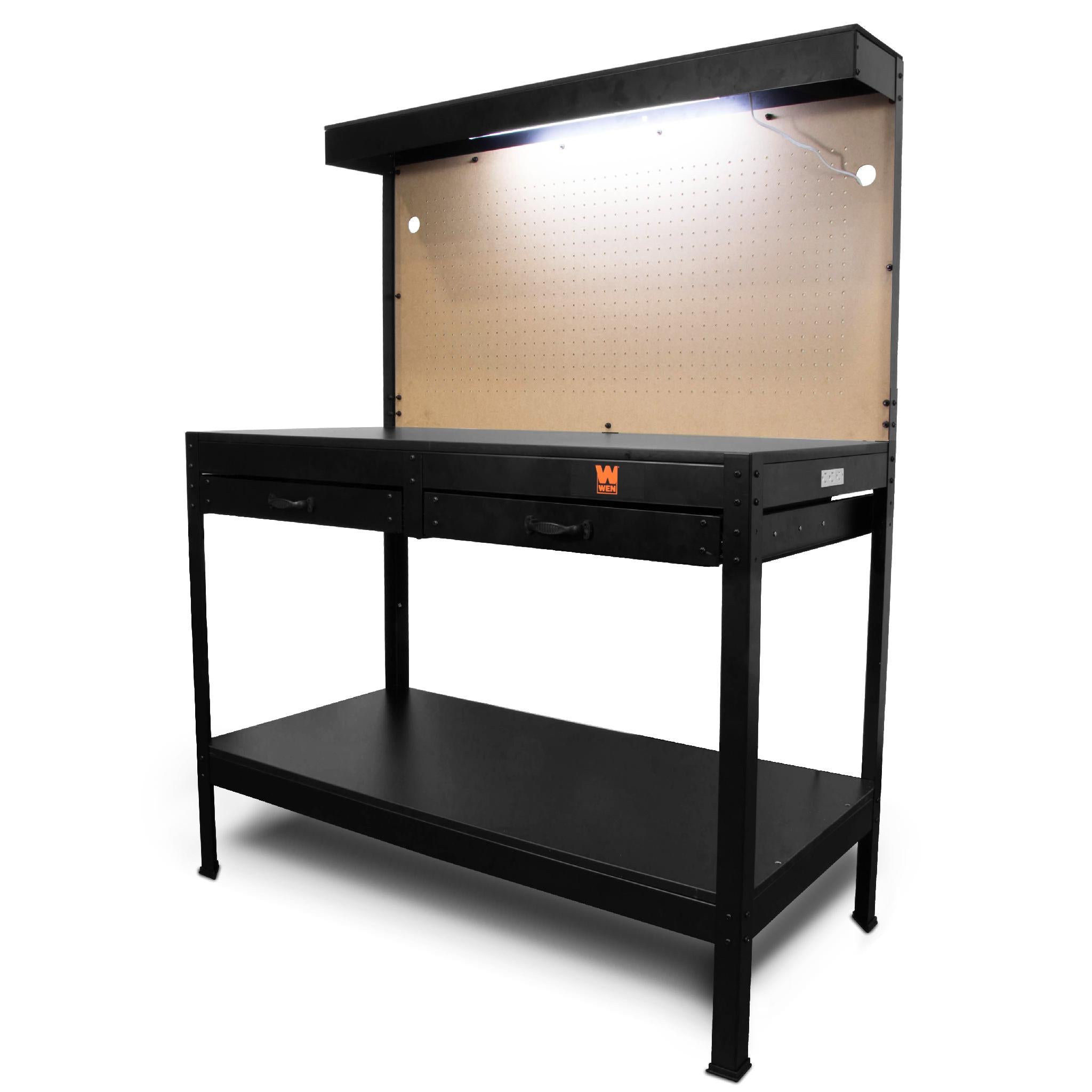 WEN WB4723T 48 Inch Heavy Duty Workbench with Power Outlets & LED Light - Perfect for Garage, Workshop & DIY Projects