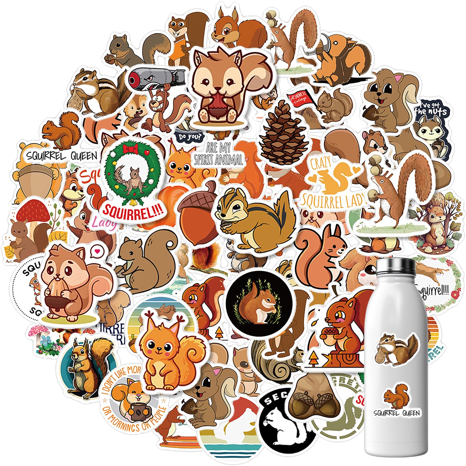 60 Pcs Cute Squirrel Vinyl Stickers - Waterproof Cartoon Animal Decals for Laptop, Water Bottle, Skateboard, Scrapbook, Luggage - Perfect for DIY Crafts, Kids Room Decor & Gift Wrapping
