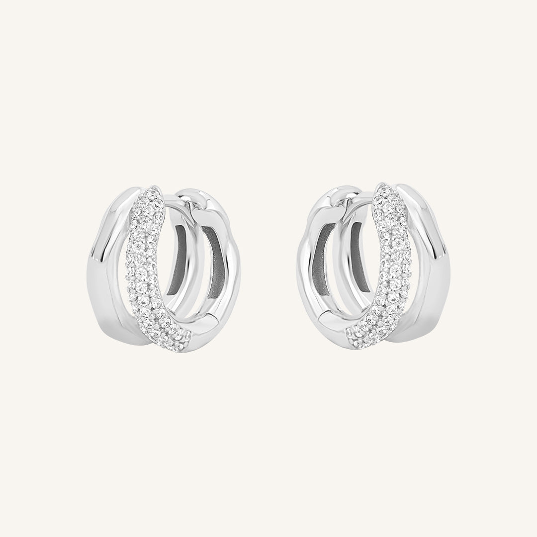 Monroe Pavé Double Huggie Hoop Earrings - Sparkling CZ Studs for Women, Perfect for Parties & Date Nights