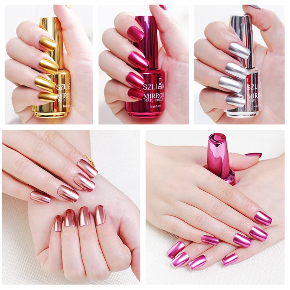 18ml Metallic Mirror Effect Nail Polish - Silver Glitter, Long-Lasting & Non-Peelable - Perfect for Parties, Weddings, and Special Occasions